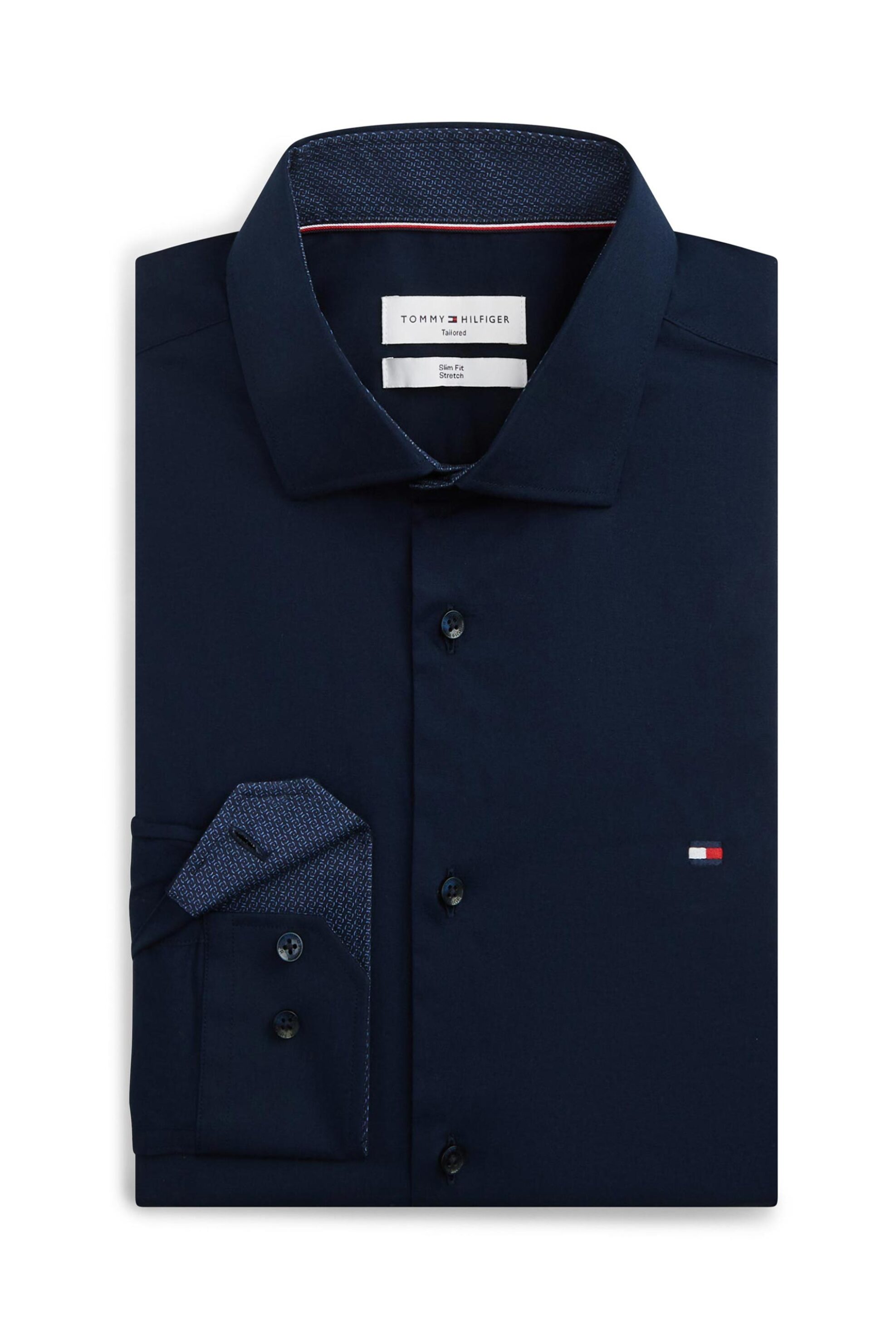 Tommy Hilfiger Ανδρικό Πουκάμισο με Κεντημένο Λογότυπο Slim Fit - Mw0Mw43749 Μπλε Navy
