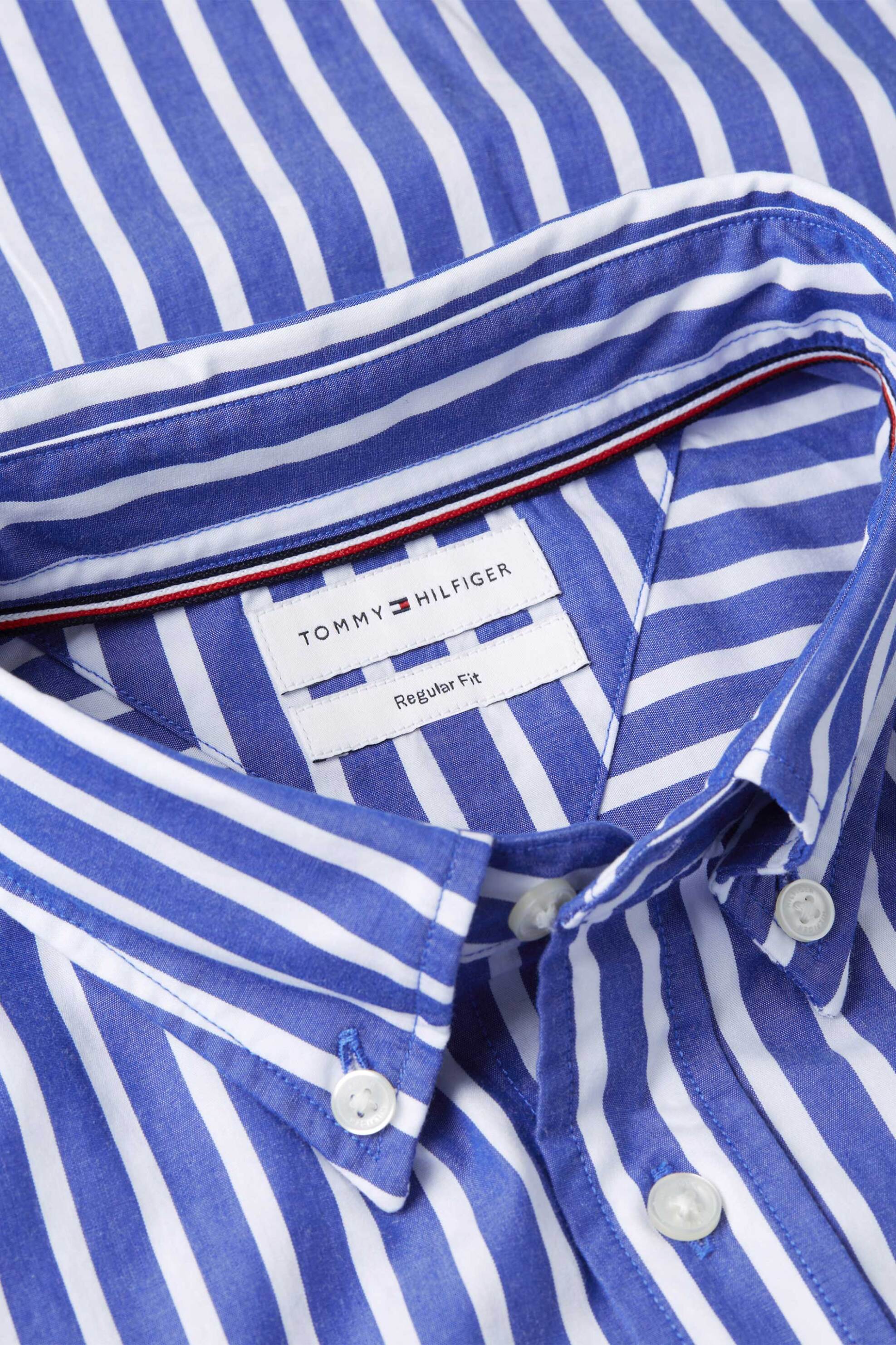 Tommy Hilfiger Ανδρικό Πουκάμισο Poplin Button Down με Ριγέ Σχέδιο Και Κεντημένο Λογότυπο Regular Fit - Mw0Mw43315 Μπλε