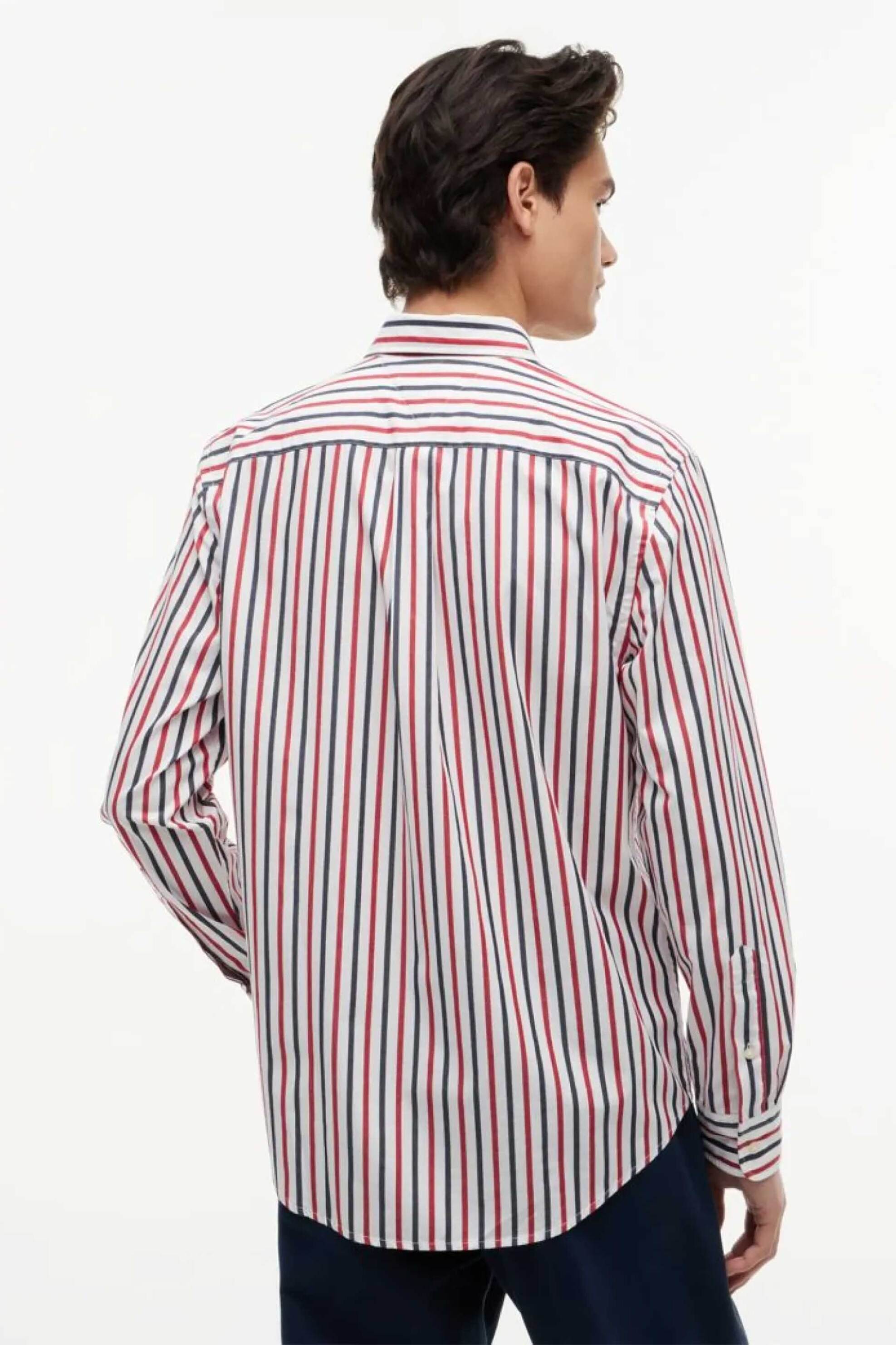 Tommy Hilfiger Ανδρικό Πουκάμισο Poplin Button Down με Ριγέ Σχέδιο Και Κεντημένο Λογότυπο Regular Fit - Mw0Mw43315 Κόκκινο