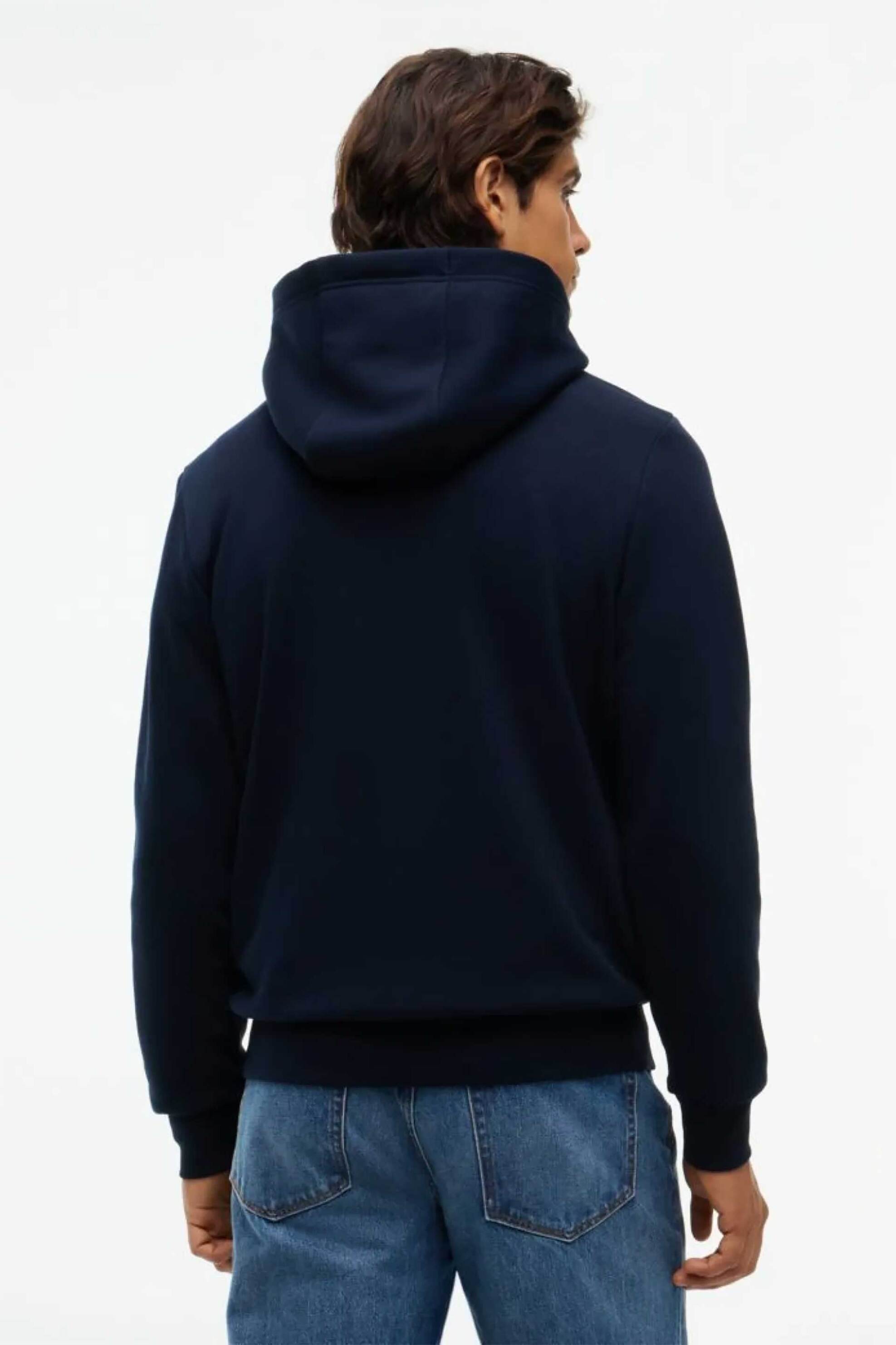 Tommy Hilfiger Ανδρική Μπλούζα Φούτερ με Κουκούλα Και Graphic Logo Print Regular Fit - Mw0Mw44935 Σκούρο Μπλε