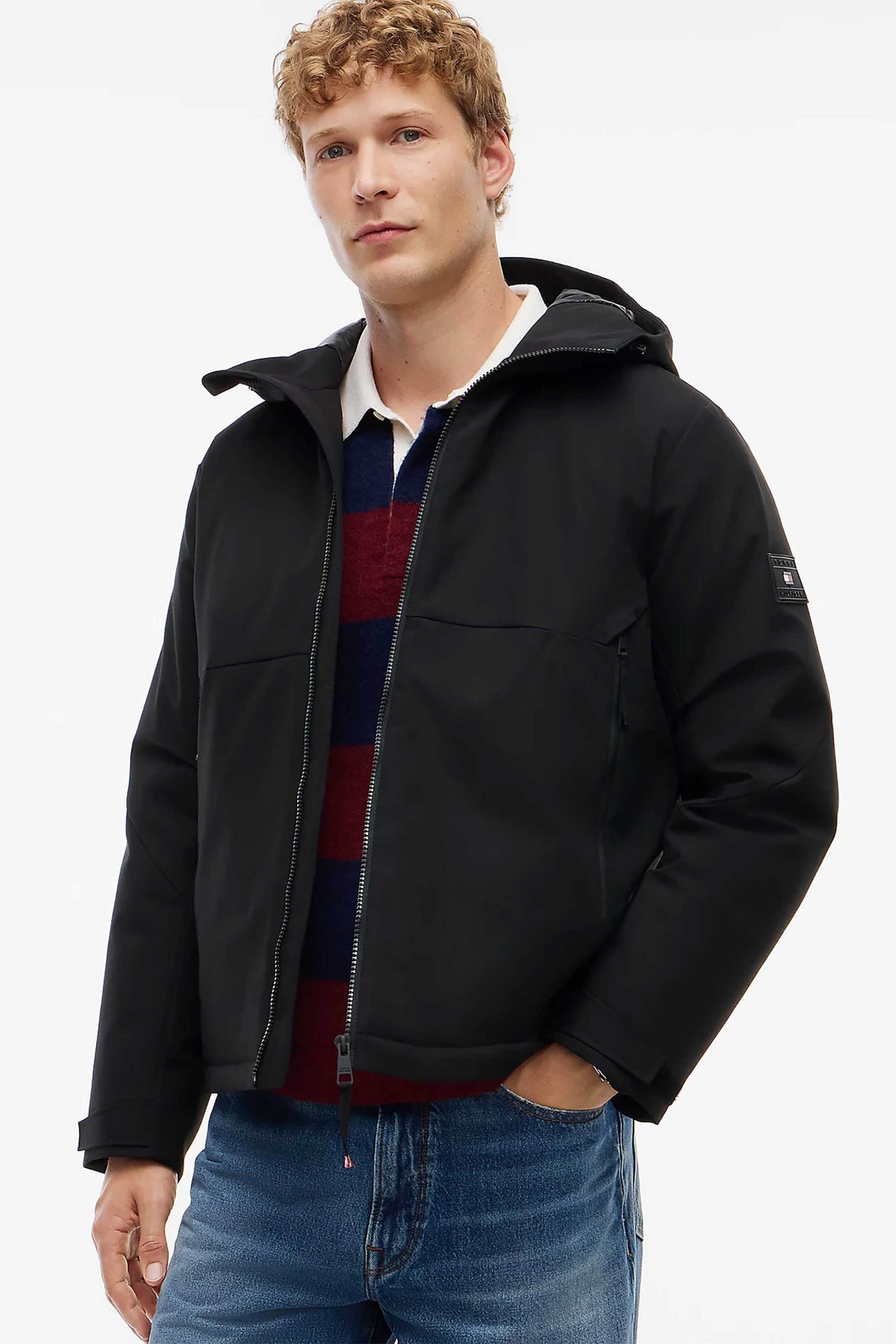 Tommy Hilfiger ανδρικό αδιάβροχο μπουφάν με κουκούλα Regular Fit - MW0MW44978 Μαύρο