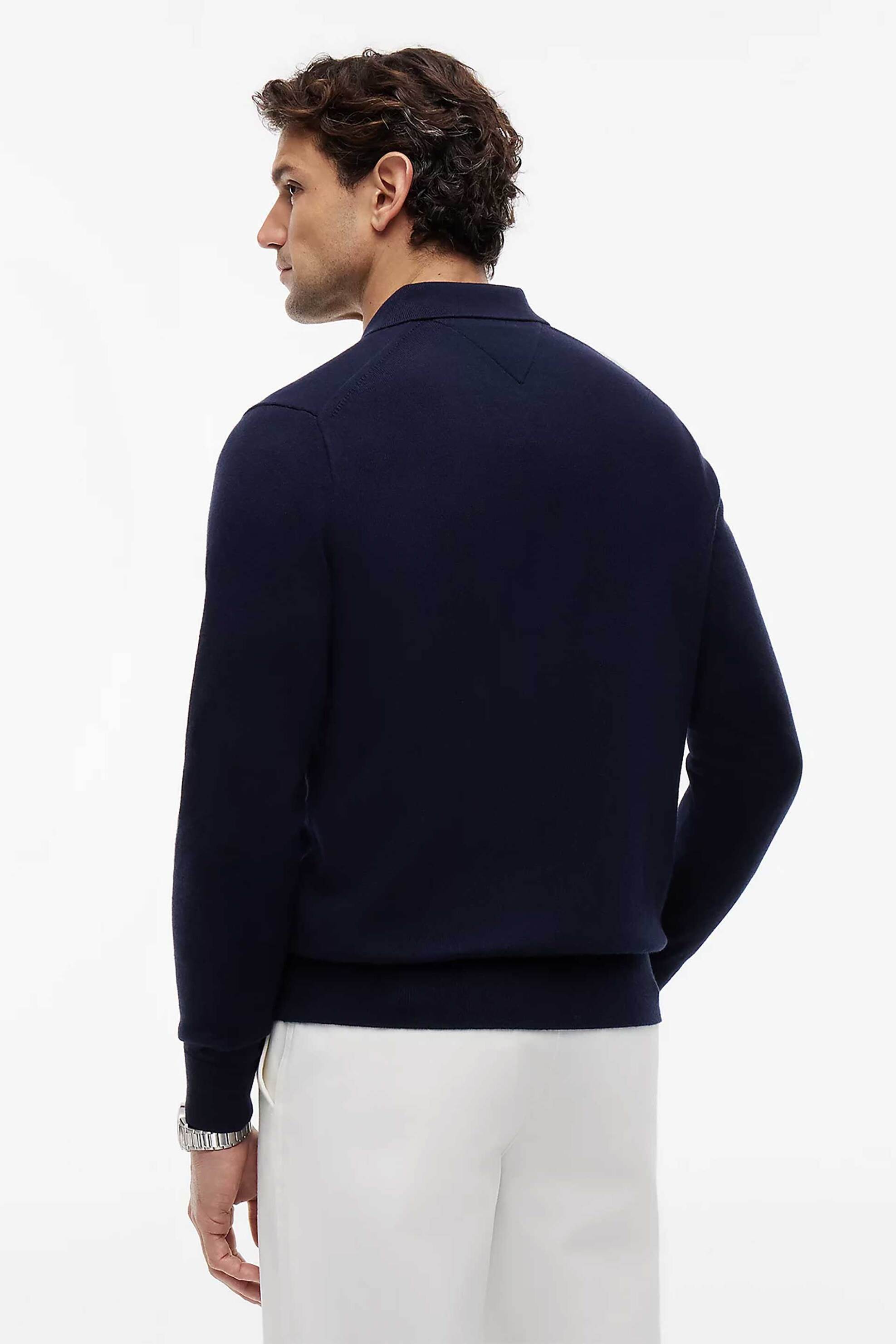 Tommy Hilfiger Ανδρική Πλεκτή Μπλούζα Πόλο με Κασμίρι Και Κεντημένο Λογότυπο Regular Fit - Mw0Mw36519 Σκούρο Μπλε