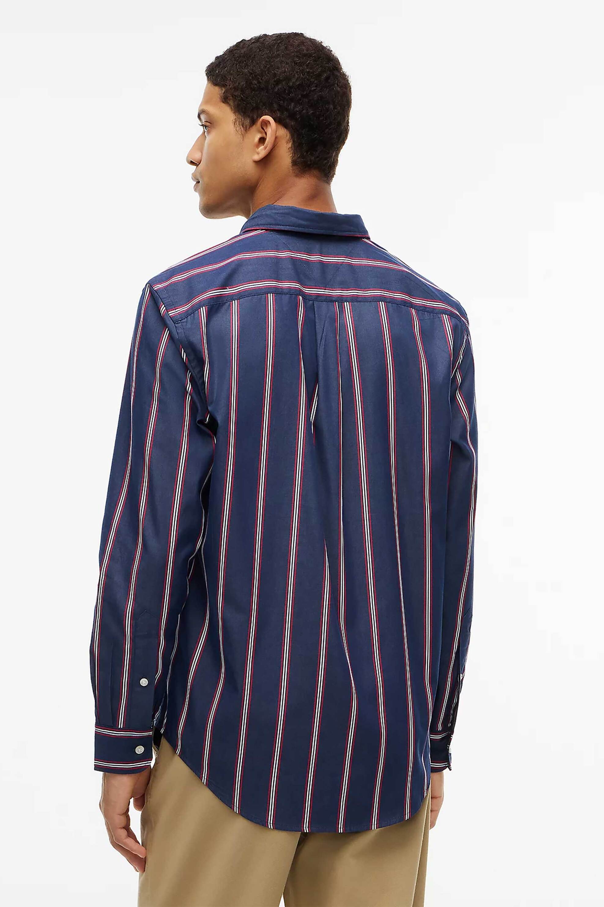 Tommy Hilfiger Ανδρικό Πουκάμισο Poplin Button Down με Ριγέ Σχέδιο Και Κεντημένο Λογότυπο Regular Fit - Mw0Mw44588 Μπλε Navy