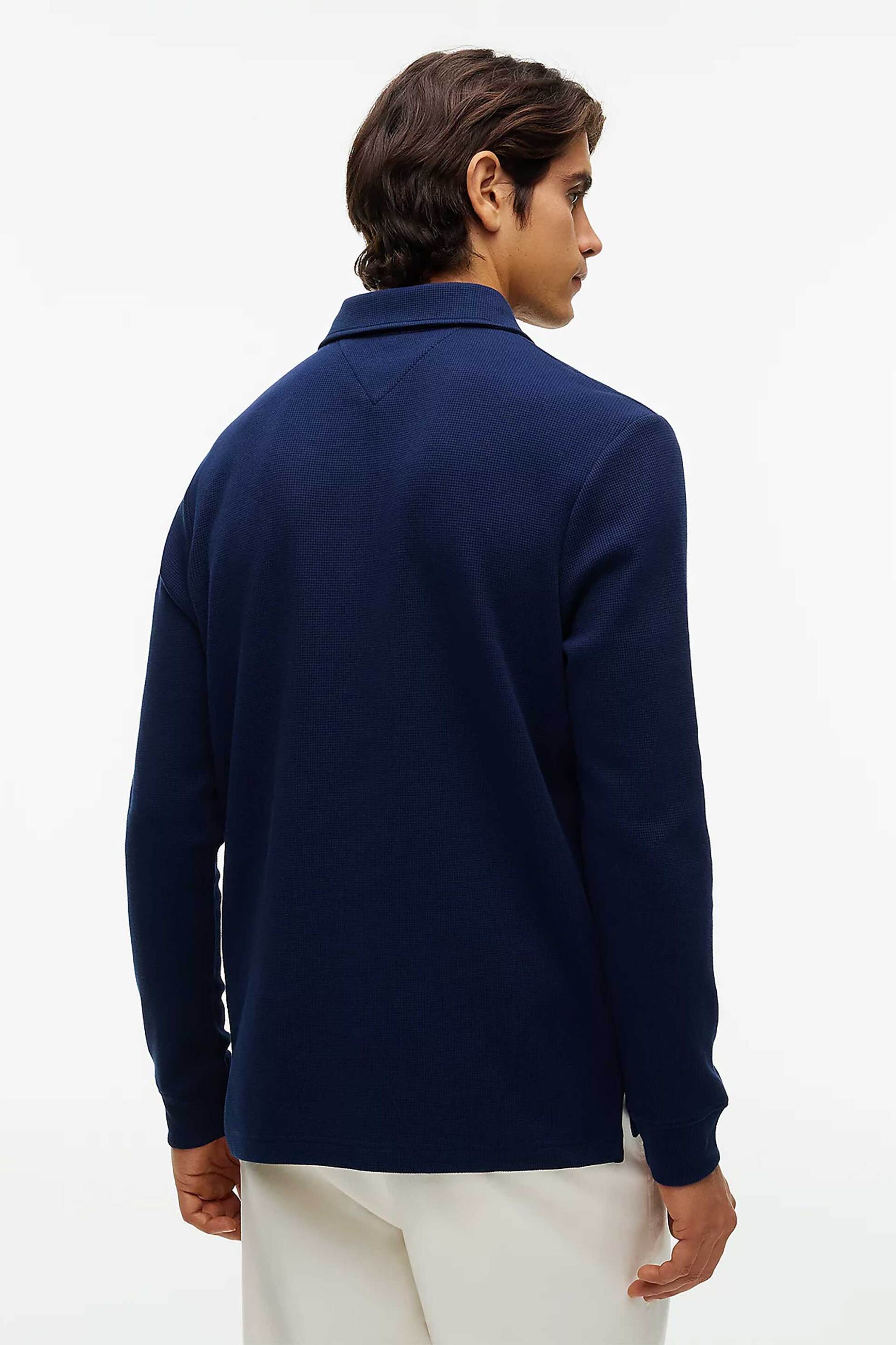 Tommy Hilfiger Ανδρική Μπλούζα Πόλο με Waffle Pattern Και Κεντημένο Λογότυπο Regular Fit - Mw0Mw44651 Μπλε Navy