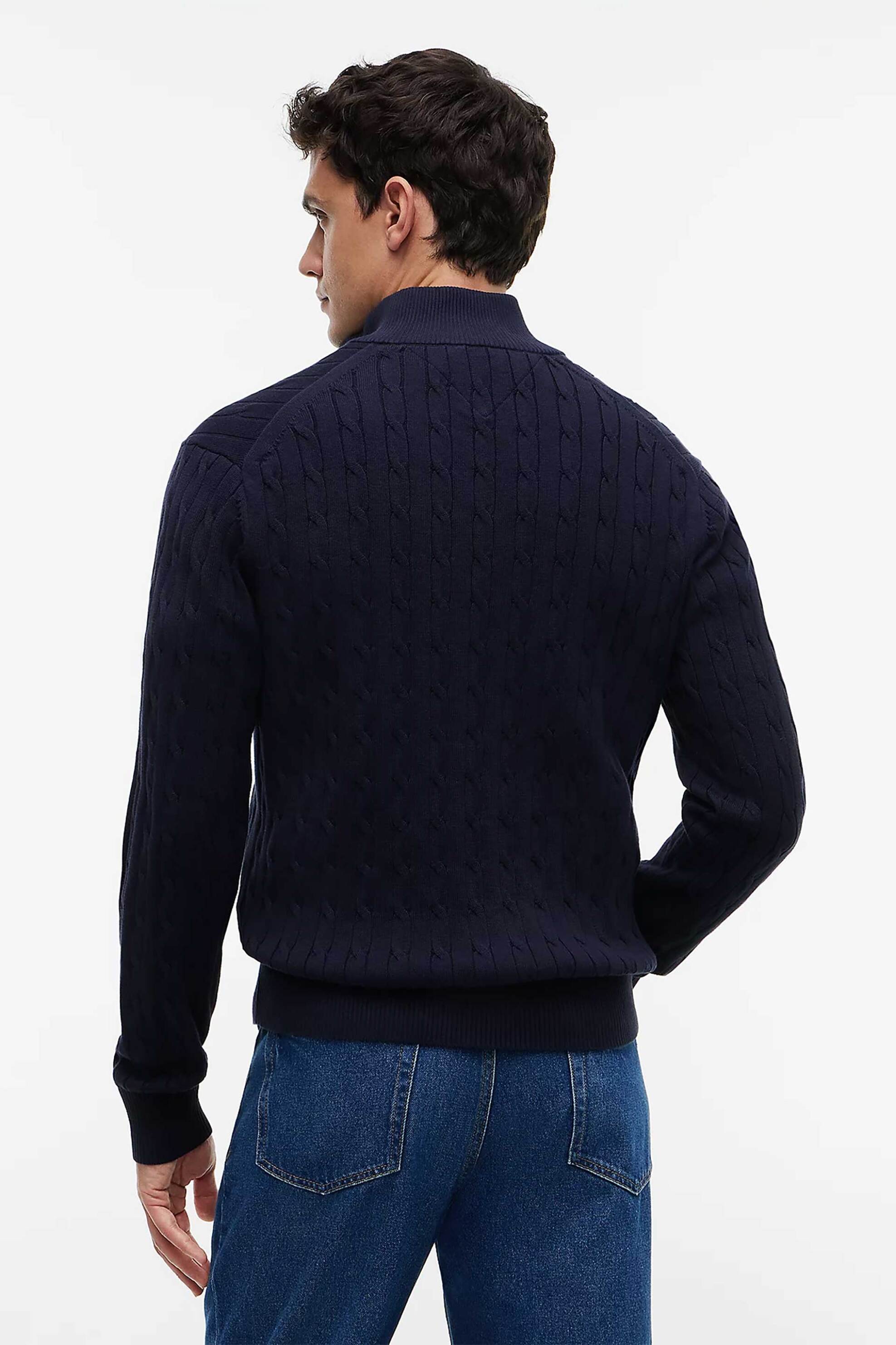 Tommy Hilfiger Ανδρικό Πουλόβερ με Cable Knit Pattern 1 2 Φερμουάρ Και Κεντημένο Λογότυπο Regular Fit - Mw0Mw36532 Σκούρο Μπλε