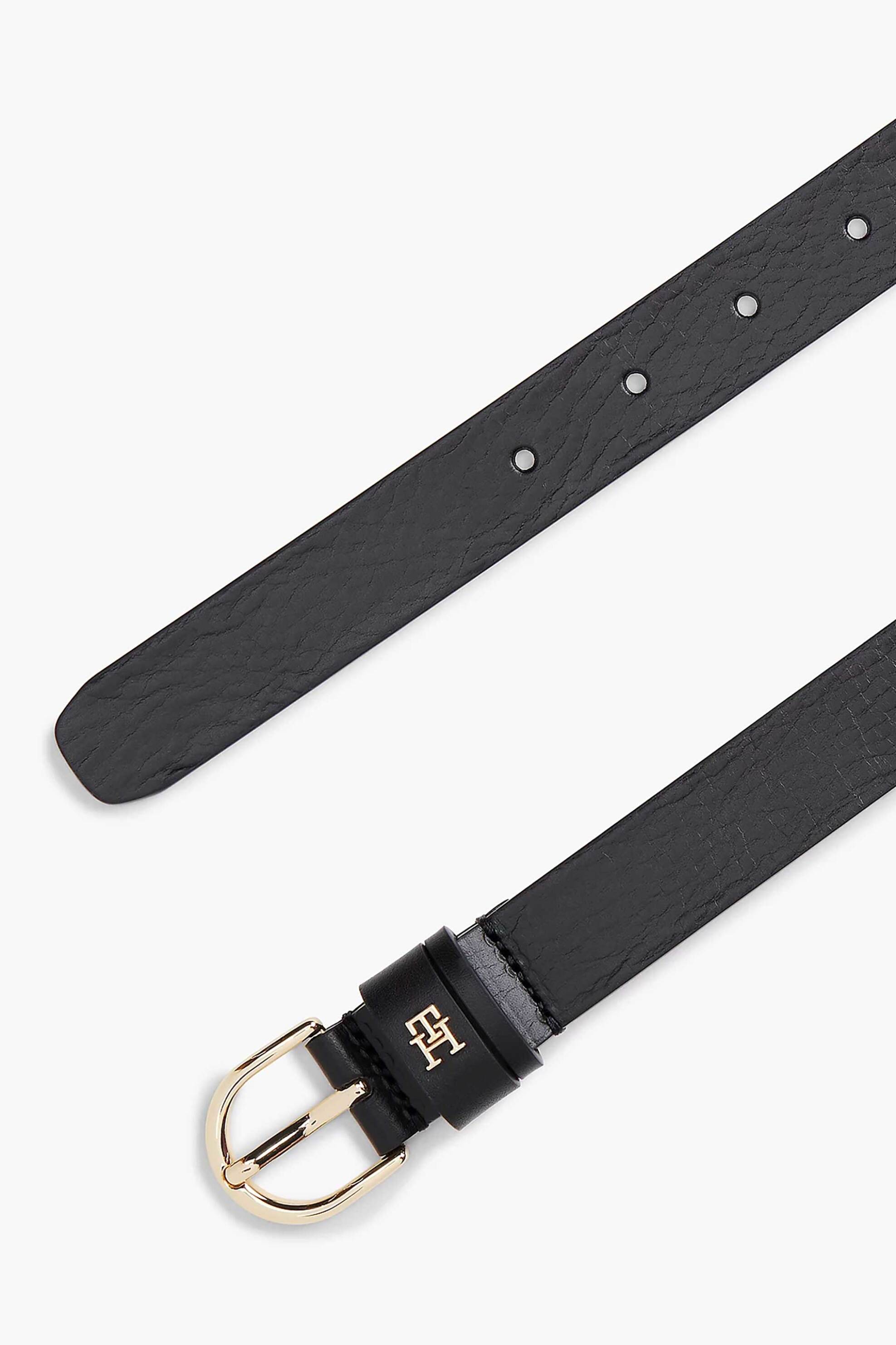 Tommy Hilfiger Γυναικεία Δερμάτινη Ζώνη με Μεταλλικό Monogram - Aw0Aw16836 Μαύρο