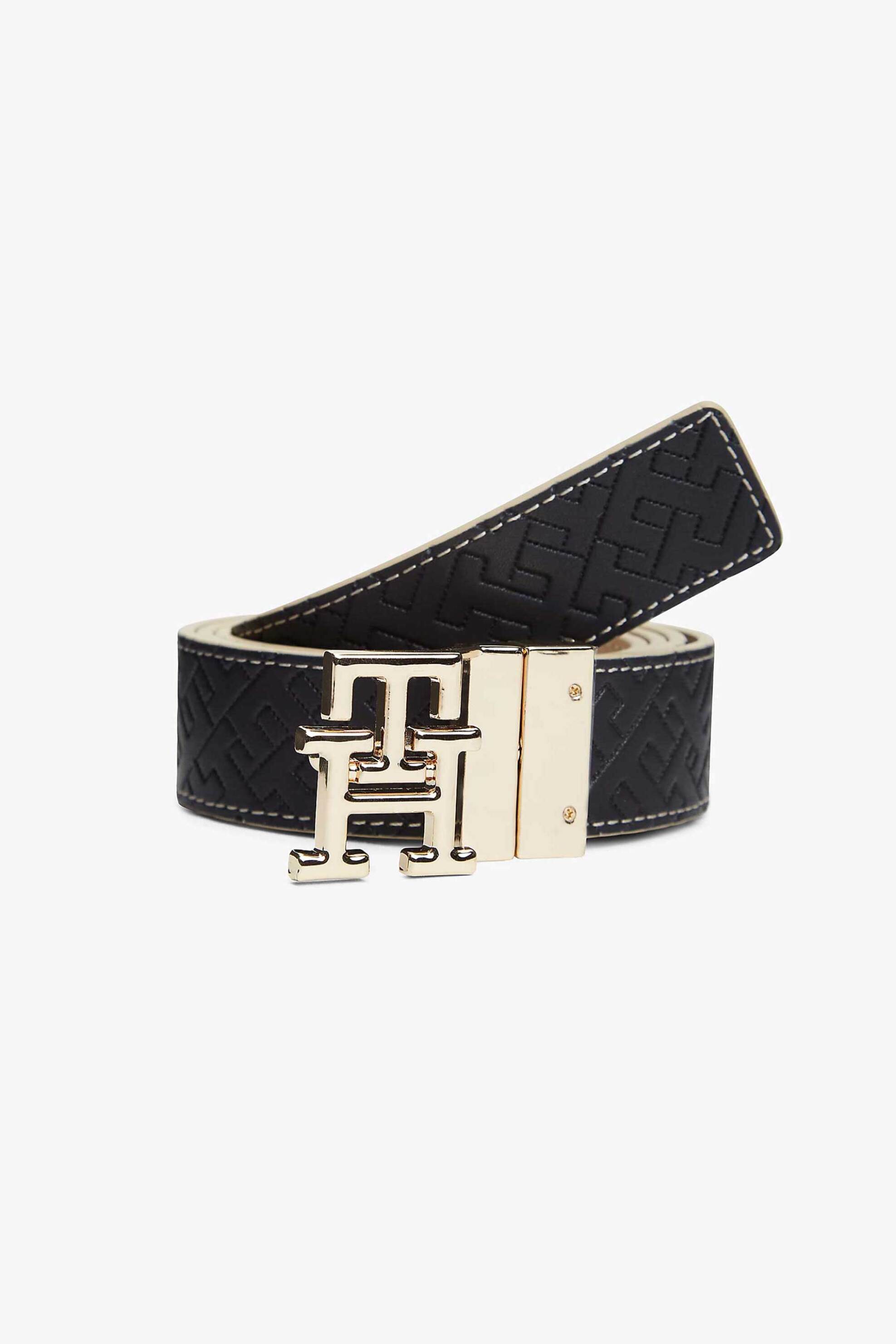 Tommy Hilfiger γυναικεία δερμάτινη ζώνη διπλής όψης με μεταλλικό monogram - AW0AW18256 Μπλε Σκούρο