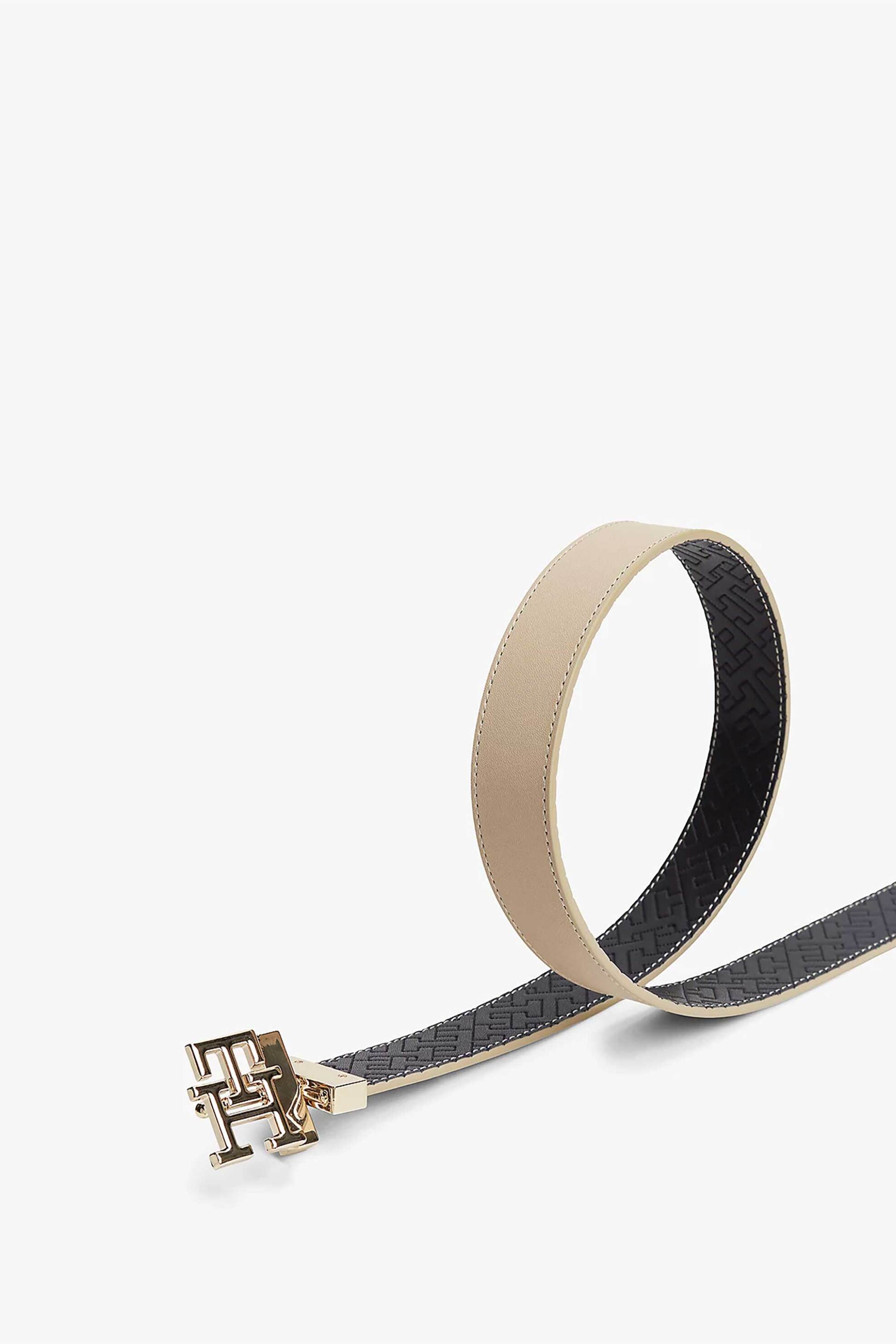 Tommy Hilfiger Γυναικεία Δερμάτινη Ζώνη Διπλής Όψης με Μεταλλικό Monogram - Aw0Aw18256 Μπλε Σκούρο