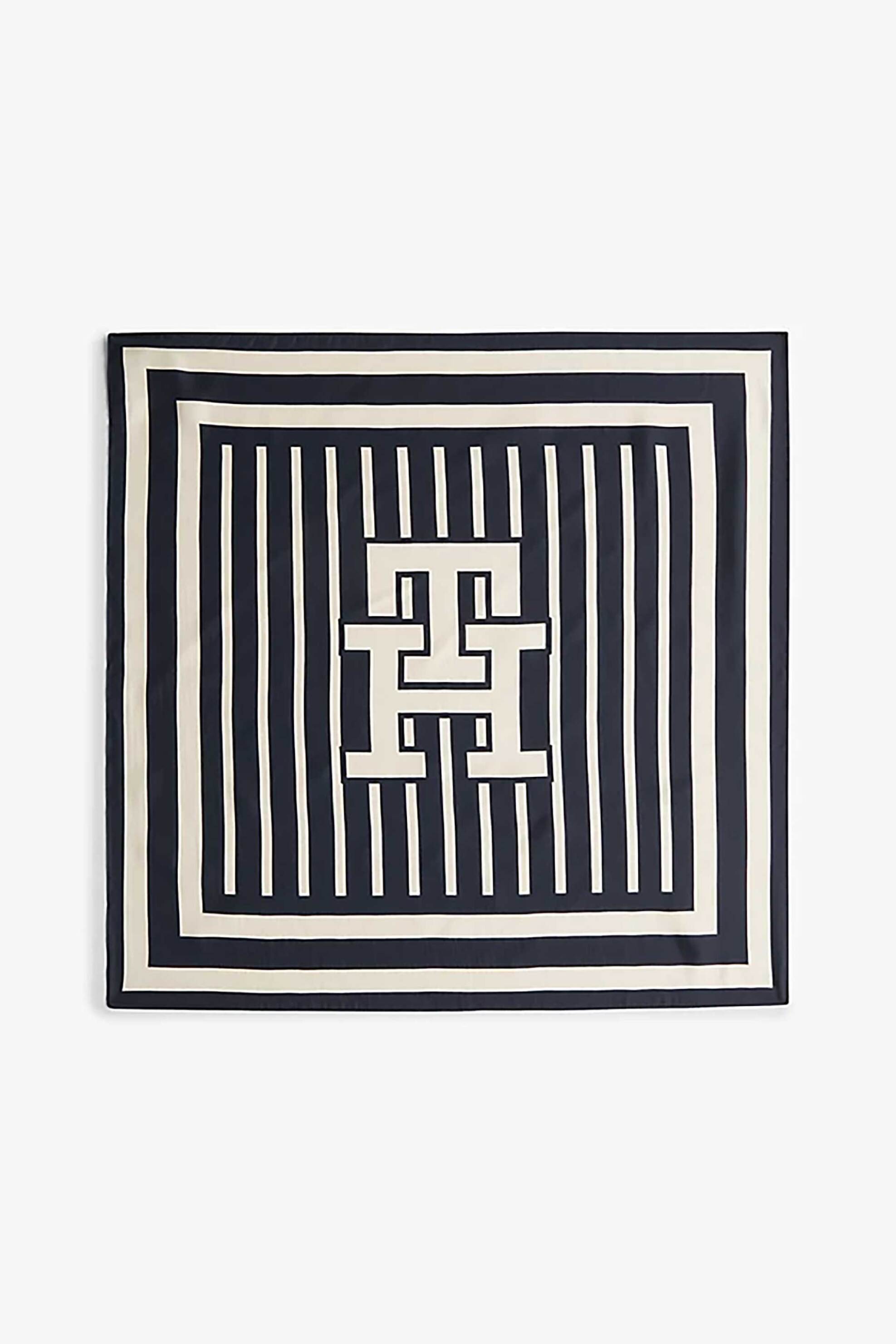 Tommy Hilfiger γυναικείο μεταξωτό φουλάρι με ριγέ σχέδιο και logo print - AW0AW18327 Σκούρο Μπλε