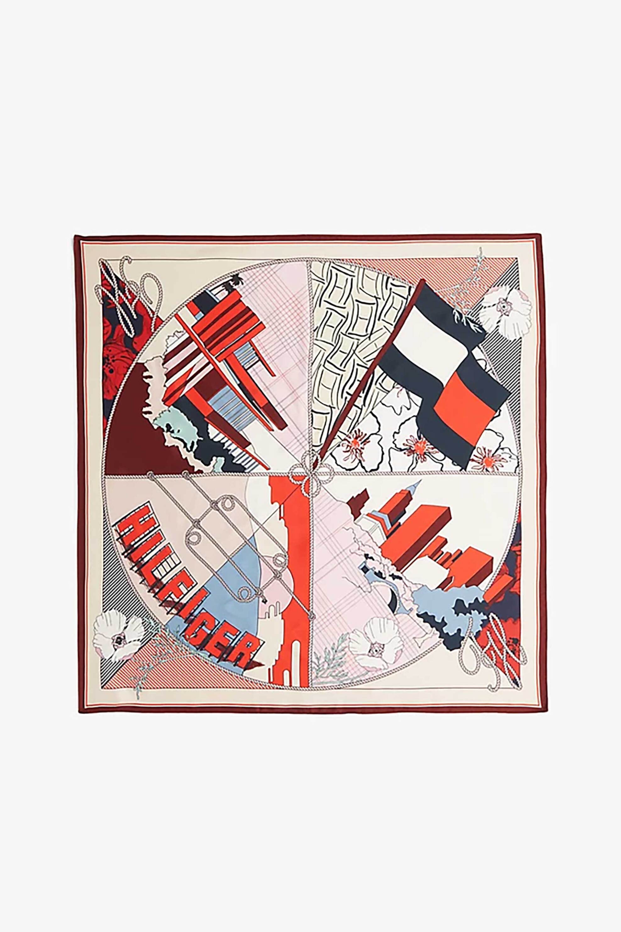 Tommy Hilfiger γυναικείο μεταξωτό φουλάρι με all-over print - AW0AW18332 Κόκκινο