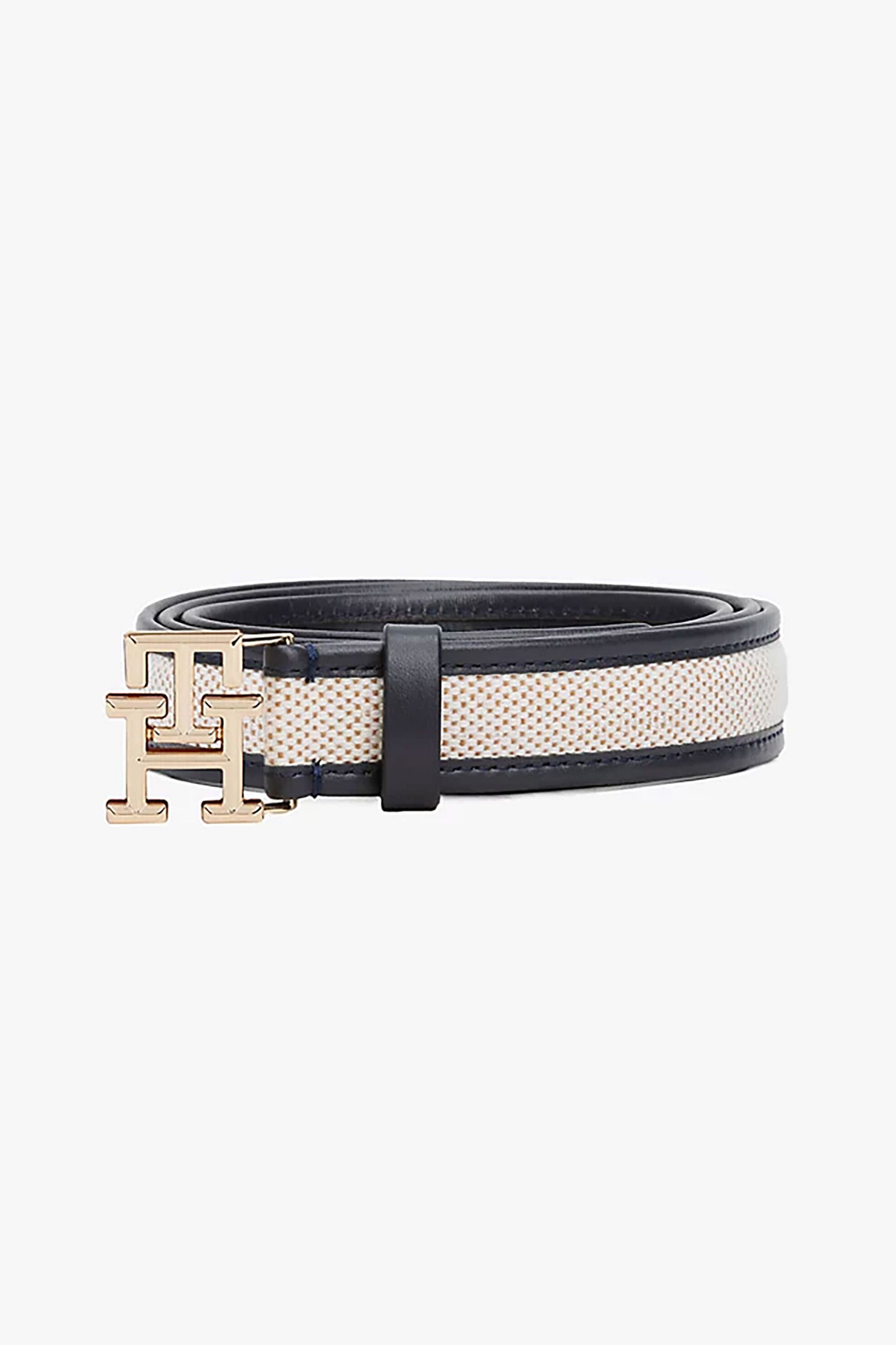 Tommy Hilfiger γυναικεία δερμάτινη ζώνη με μεταλλικό monogram - AW0AW17249 Σκούρο Μπλε