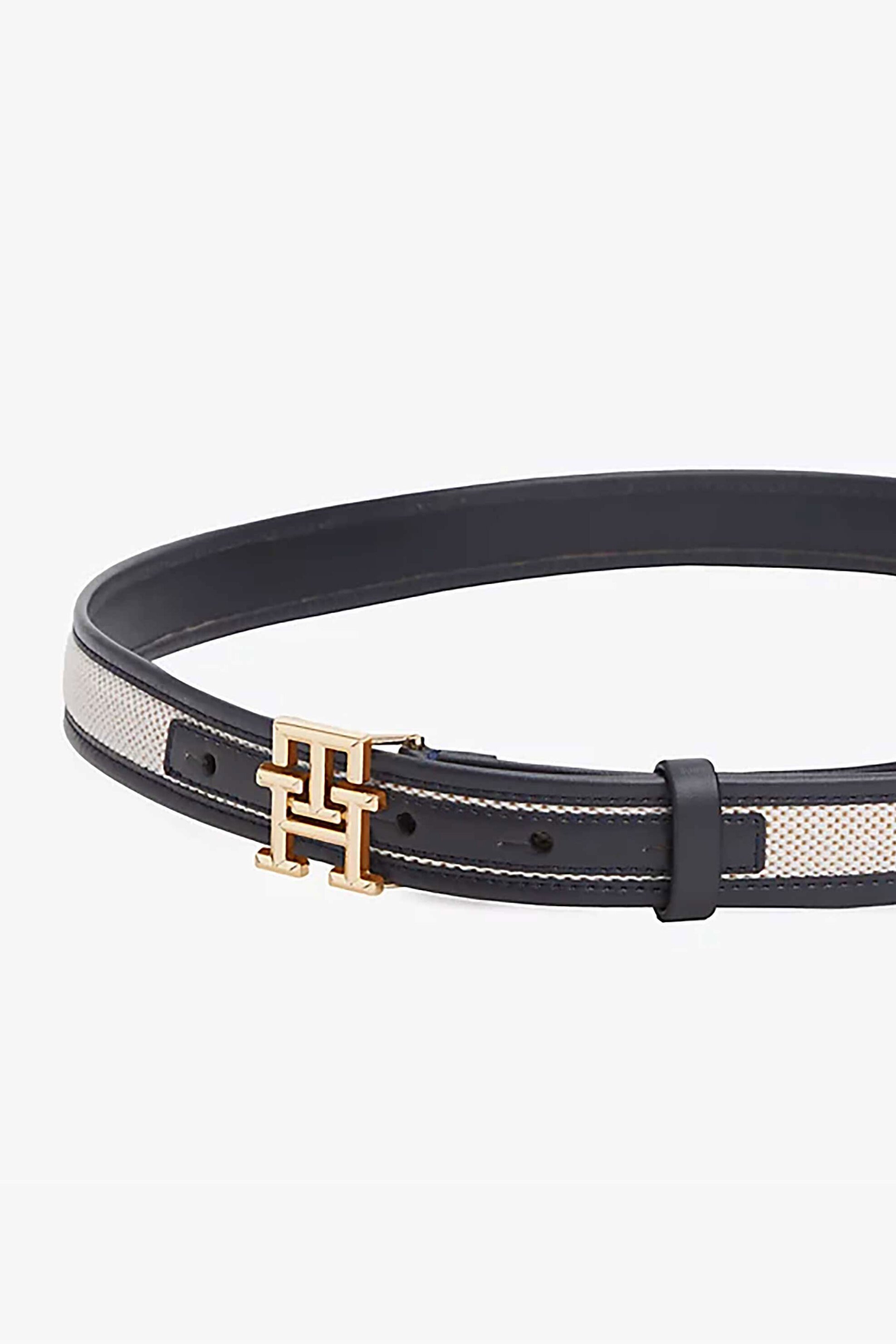 Tommy Hilfiger γυναικεία δερμάτινη ζώνη με μεταλλικό monogram - AW0AW17249 Σκούρο Μπλε