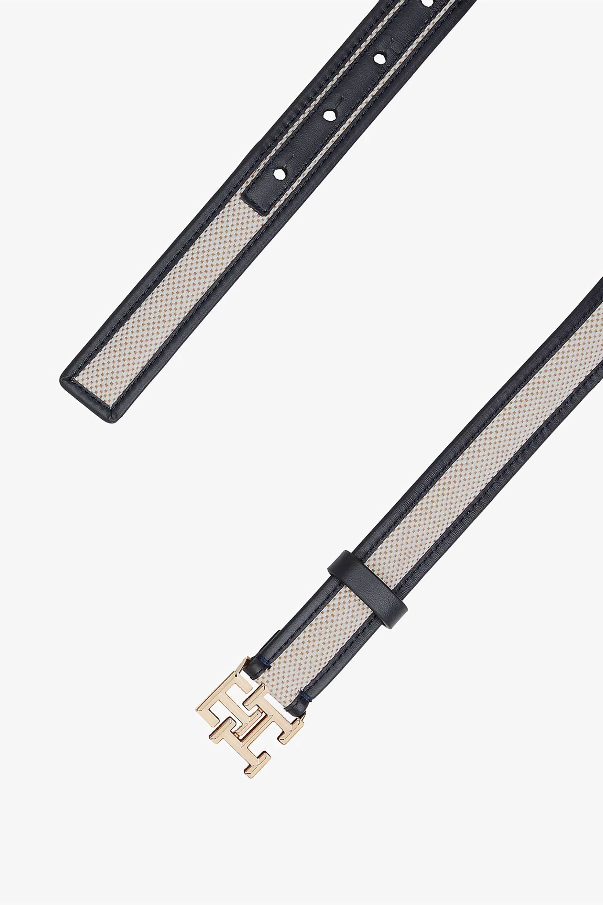 Tommy Hilfiger Γυναικεία Δερμάτινη Ζώνη με Μεταλλικό Monogram - Aw0Aw17249 Σκούρο Μπλε