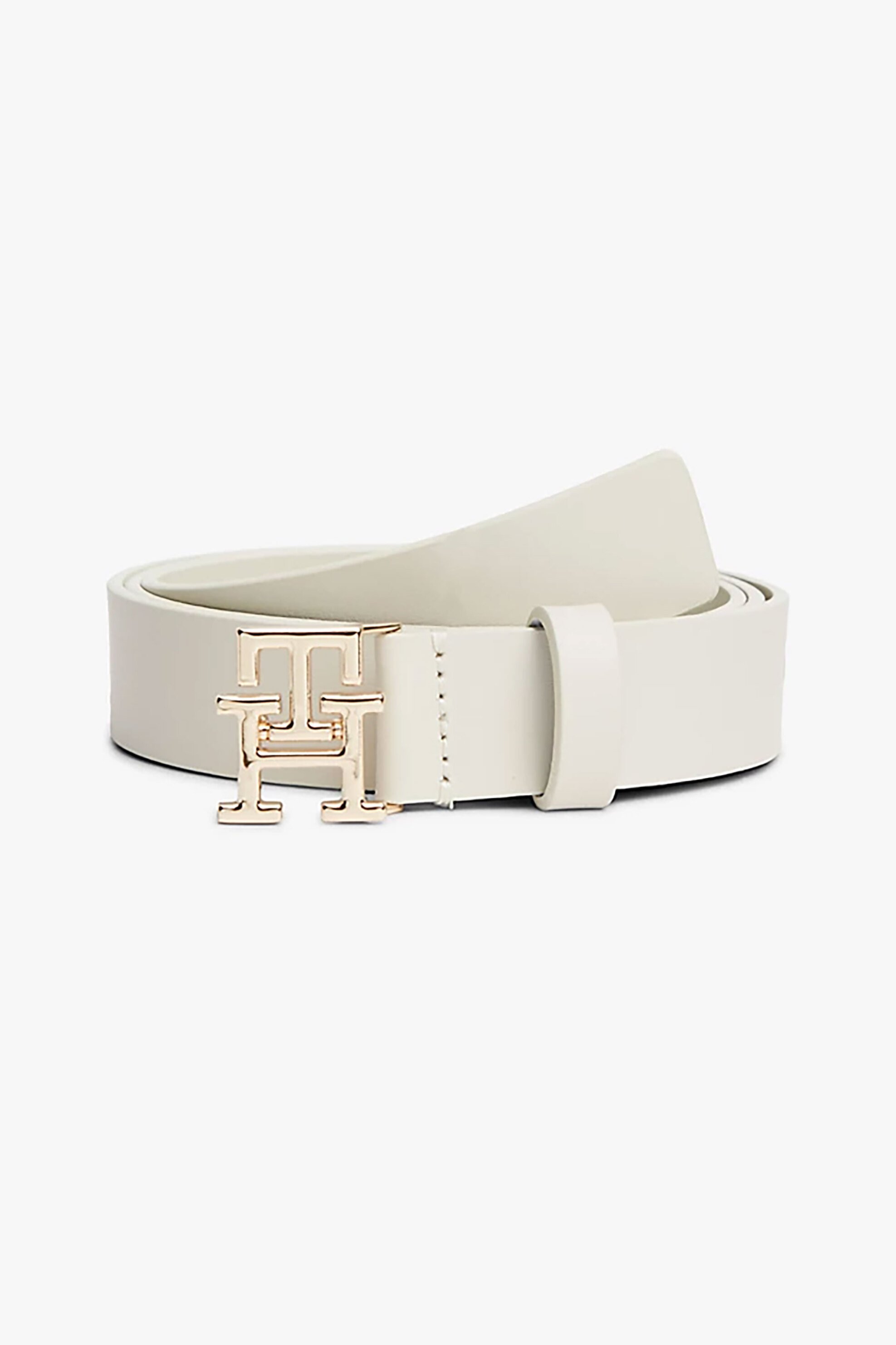 Tommy Hilfiger γυναικεία δερμάτινη ζώνη με μεταλλικό monogram - AW0AW17496 Κρέμ