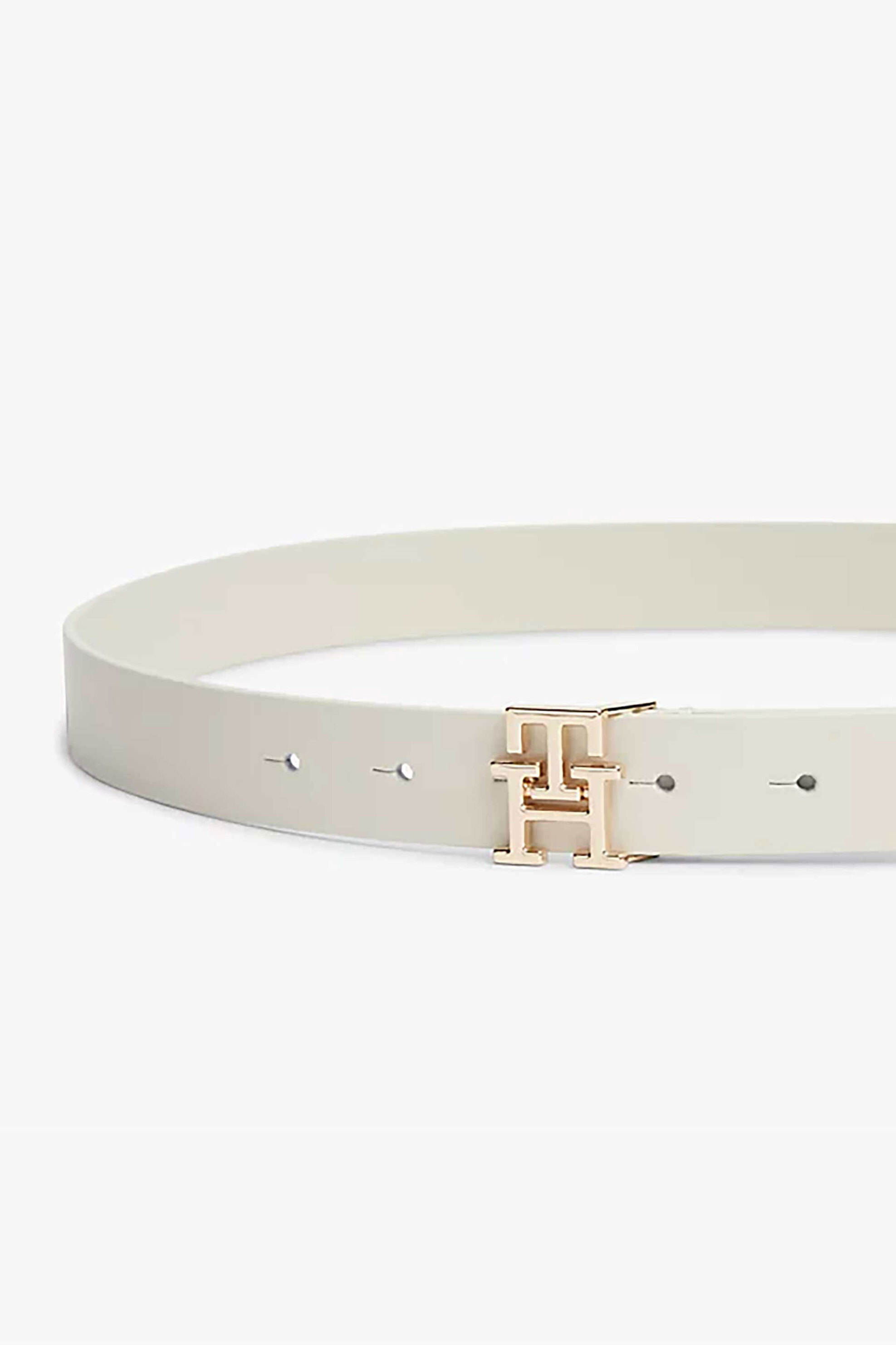 Tommy Hilfiger γυναικεία δερμάτινη ζώνη με μεταλλικό monogram - AW0AW17496 Κρέμ