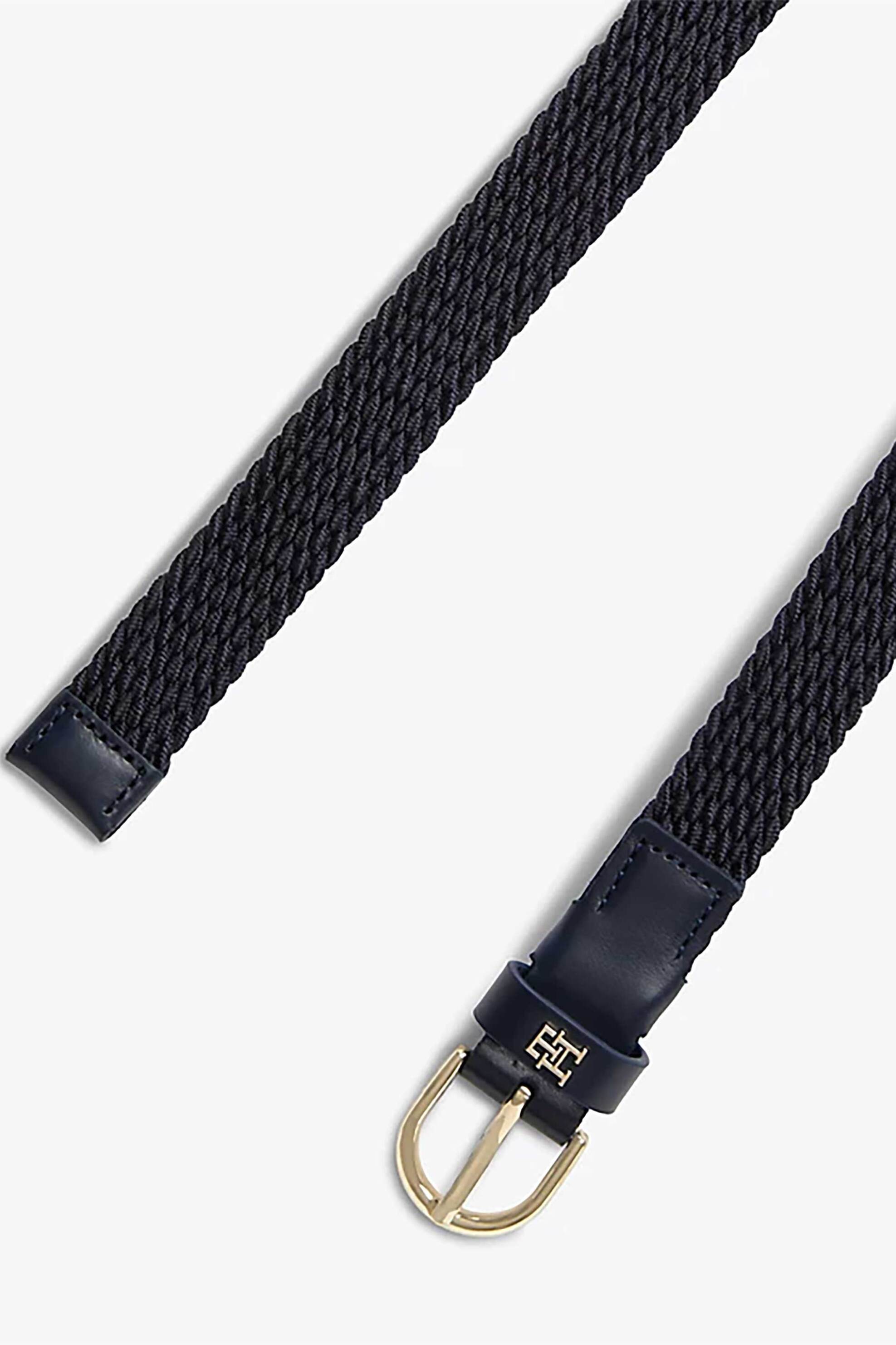 Tommy Hilfiger Γυναικεία Ζώνη με Μεταλλικό Monogram Και Πλεκτό Σχέδιο - Aw0Aw17973 Σκούρο Μπλε