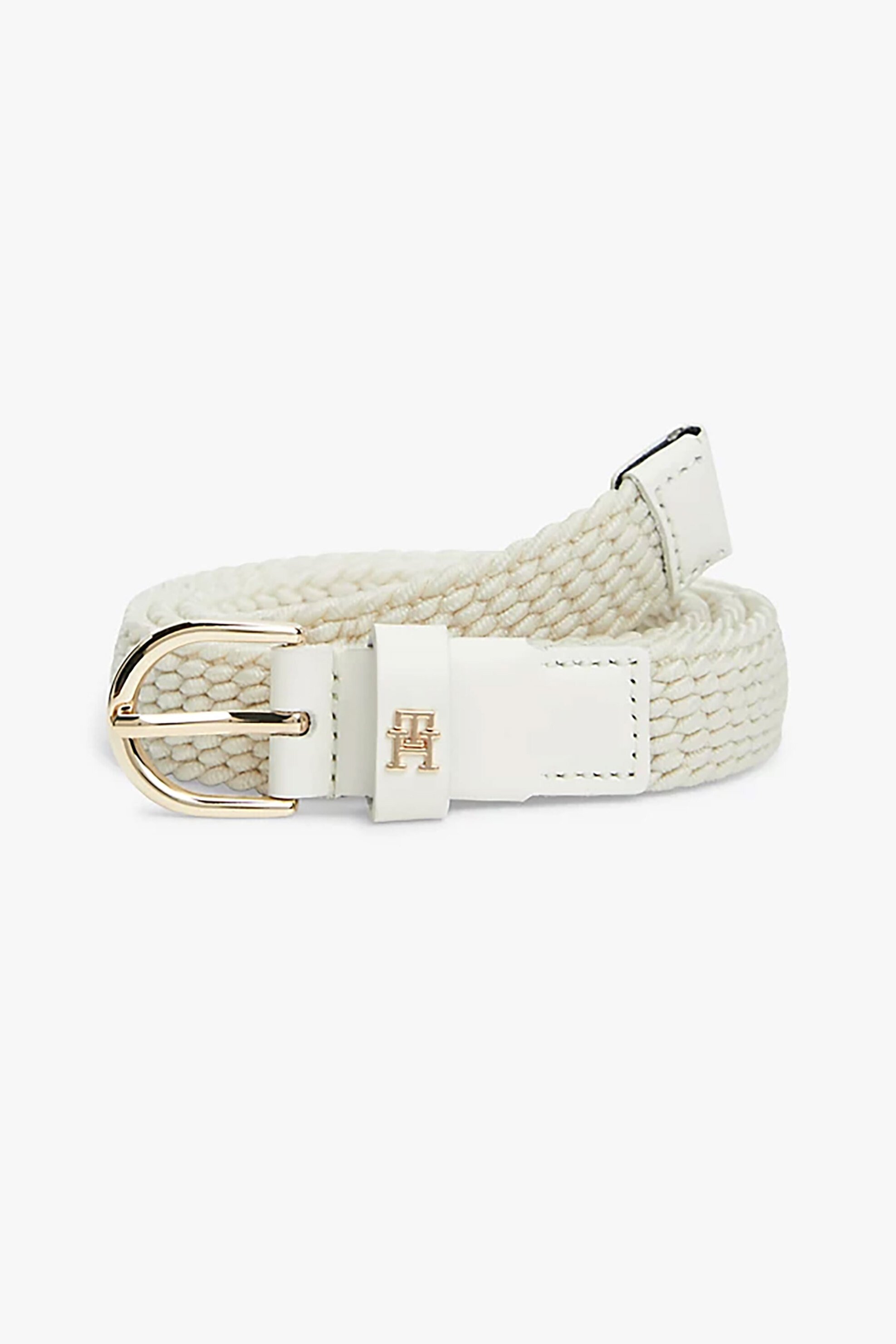 Tommy Hilfiger γυναικεία ζώνη με μεταλλικό monogram και πλεκτό σχέδιο - AW0AW17973 Κρέμ
