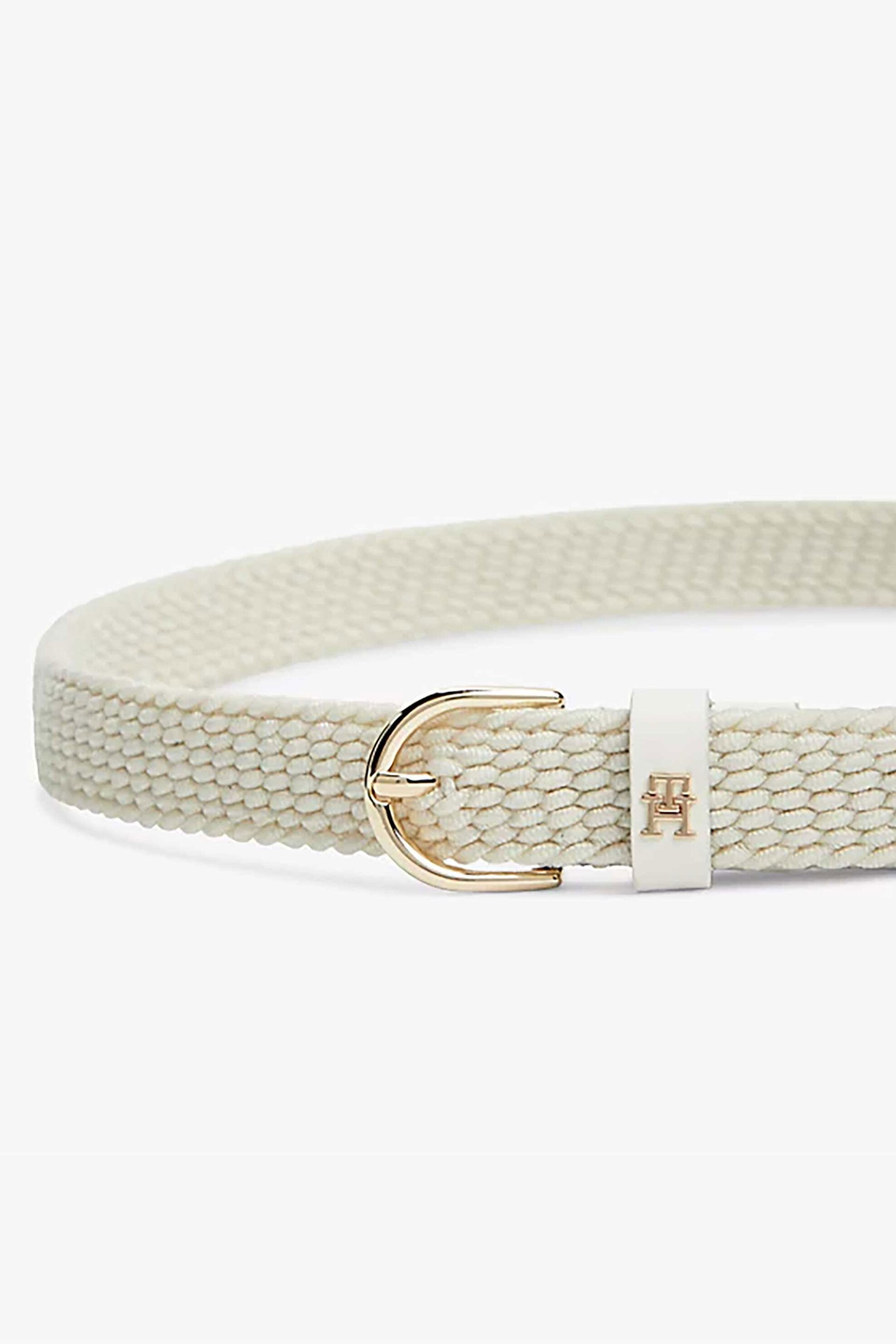 Tommy Hilfiger γυναικεία ζώνη με μεταλλικό monogram και πλεκτό σχέδιο - AW0AW17973 Κρέμ