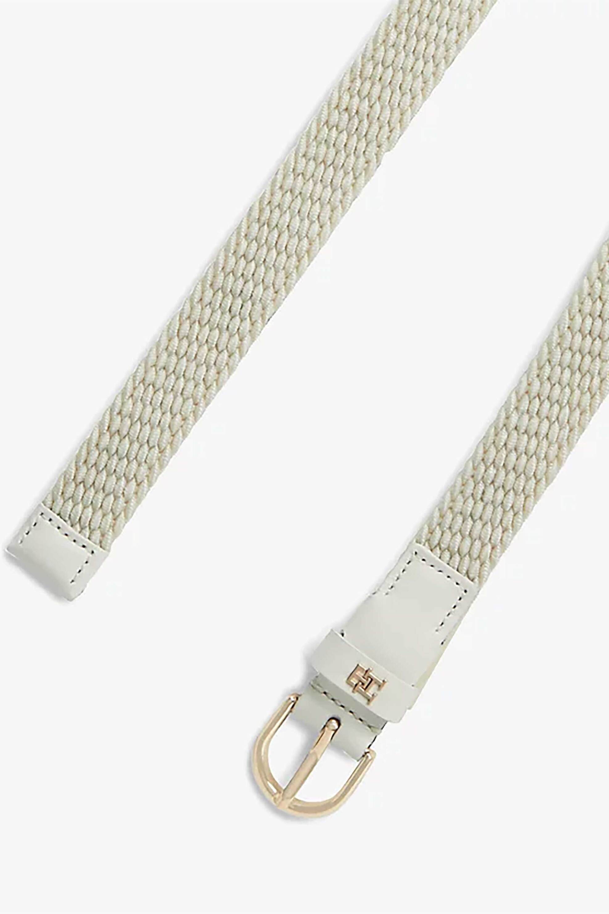 Tommy Hilfiger Γυναικεία Ζώνη με Μεταλλικό Monogram Και Πλεκτό Σχέδιο - Aw0Aw17973 Κρέμ