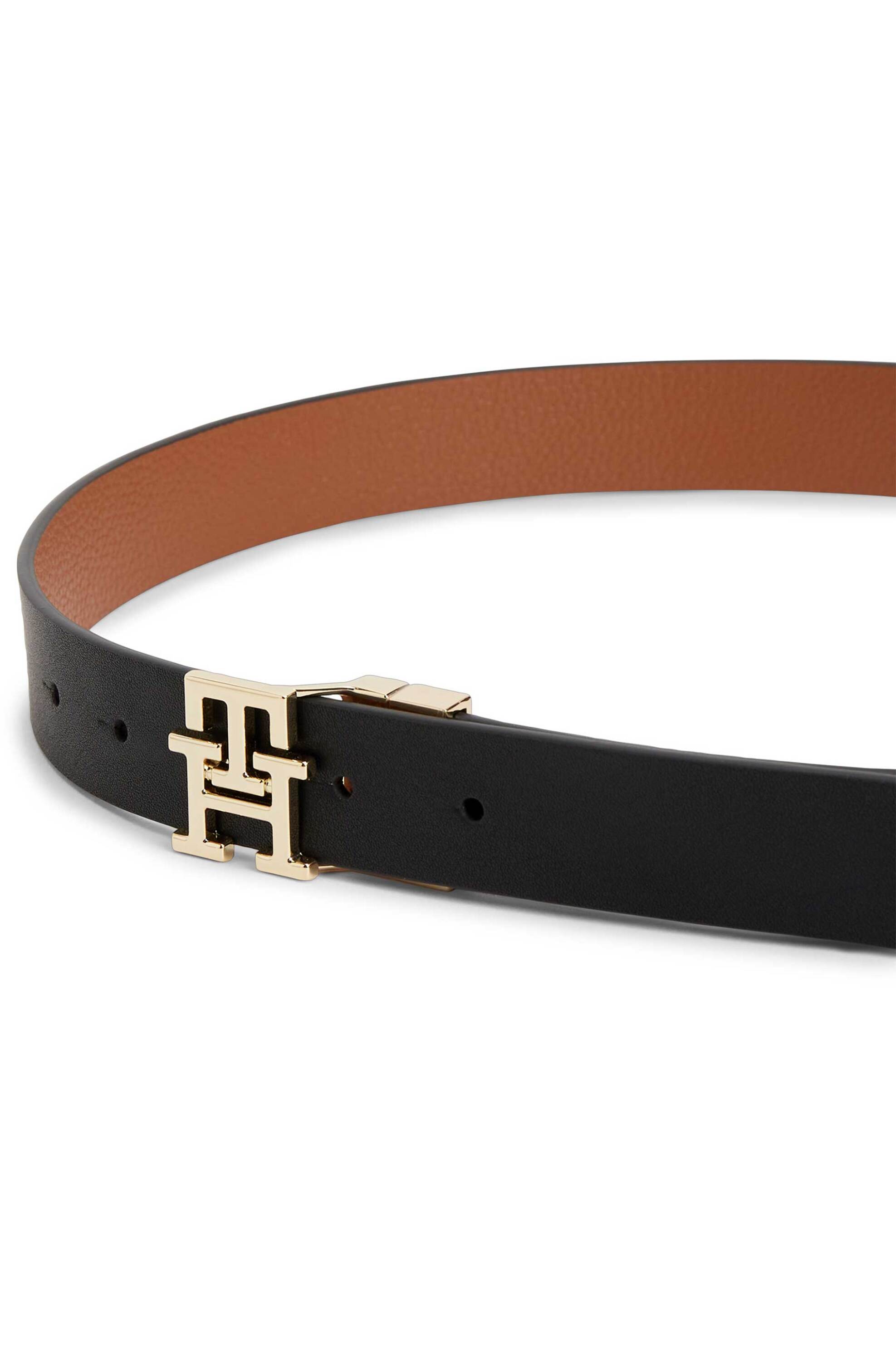 Tommy Hilfiger Γυναικεία Δερμάτινη Ζώνη Διπλής Όψης με Λογότυπο - Aw0Aw18691 Μαύρο