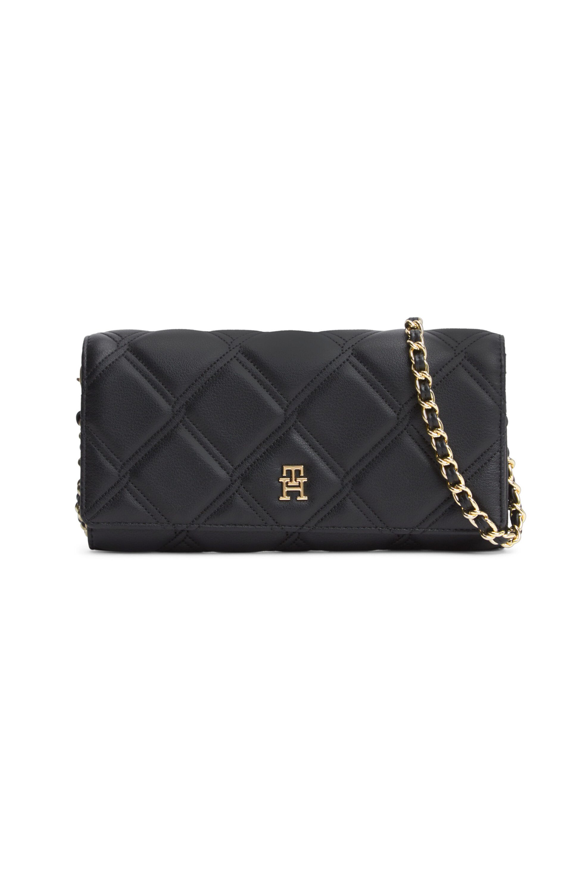 Tommy Hilfiger γυναικείο πορτοφόλι με μεταλλικό monogram και αλυσίδα - AW0AW18795 Μαύρο