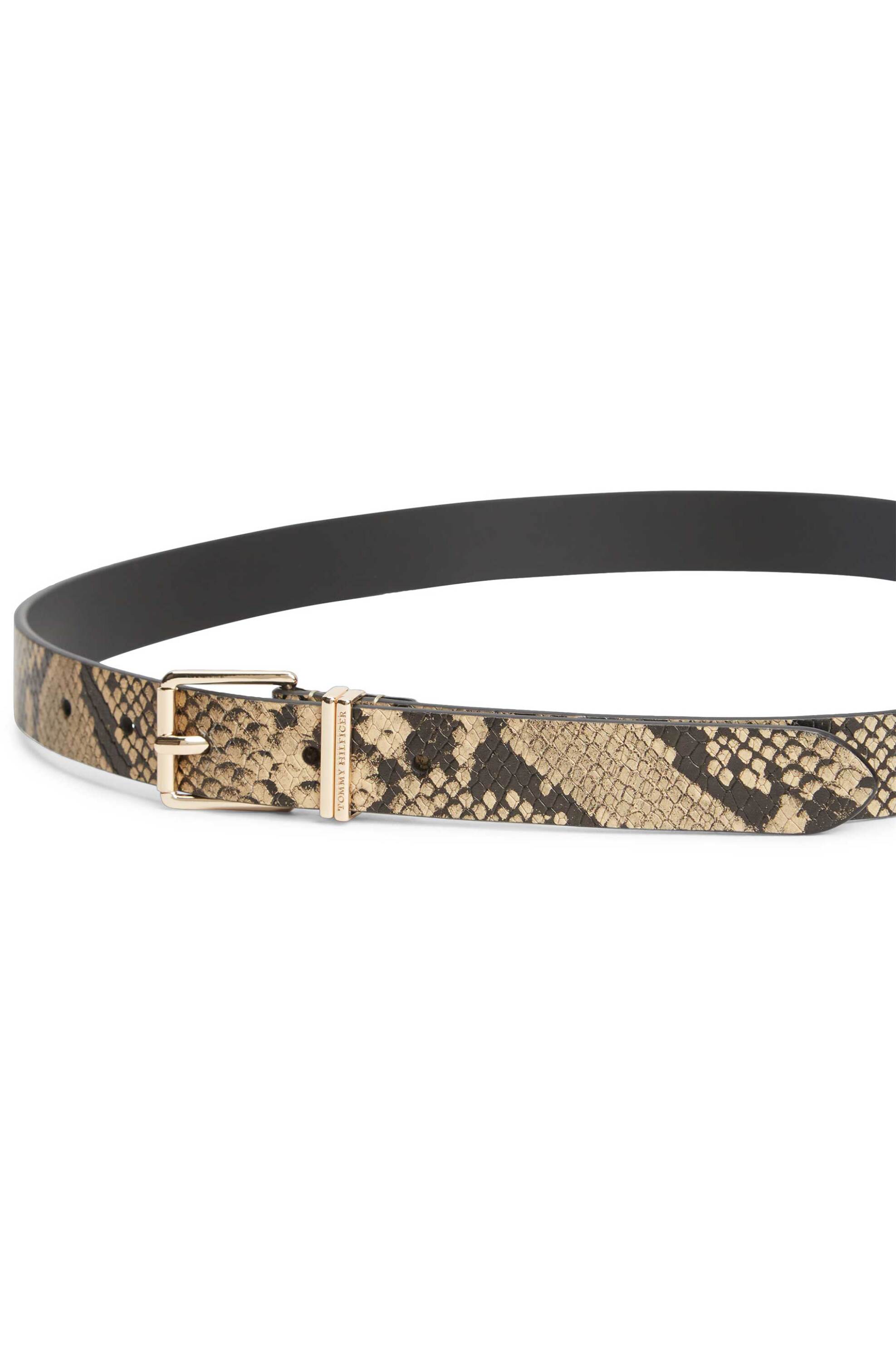 Tommy Hilfiger Γυναικεία Δερμάτινη Ζώνη με Snake Print - Aw0Aw18918 Μπεζ