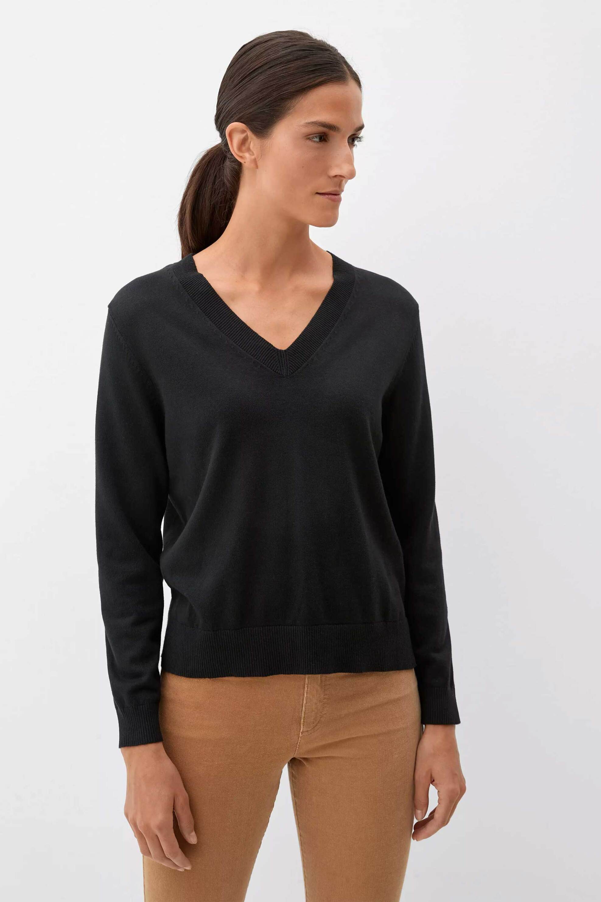 s. OLIVER s.Oliver γυναικεία πλεκτή μπλούζα με V λαιμόκοψη - SO2118888 Μαύρο