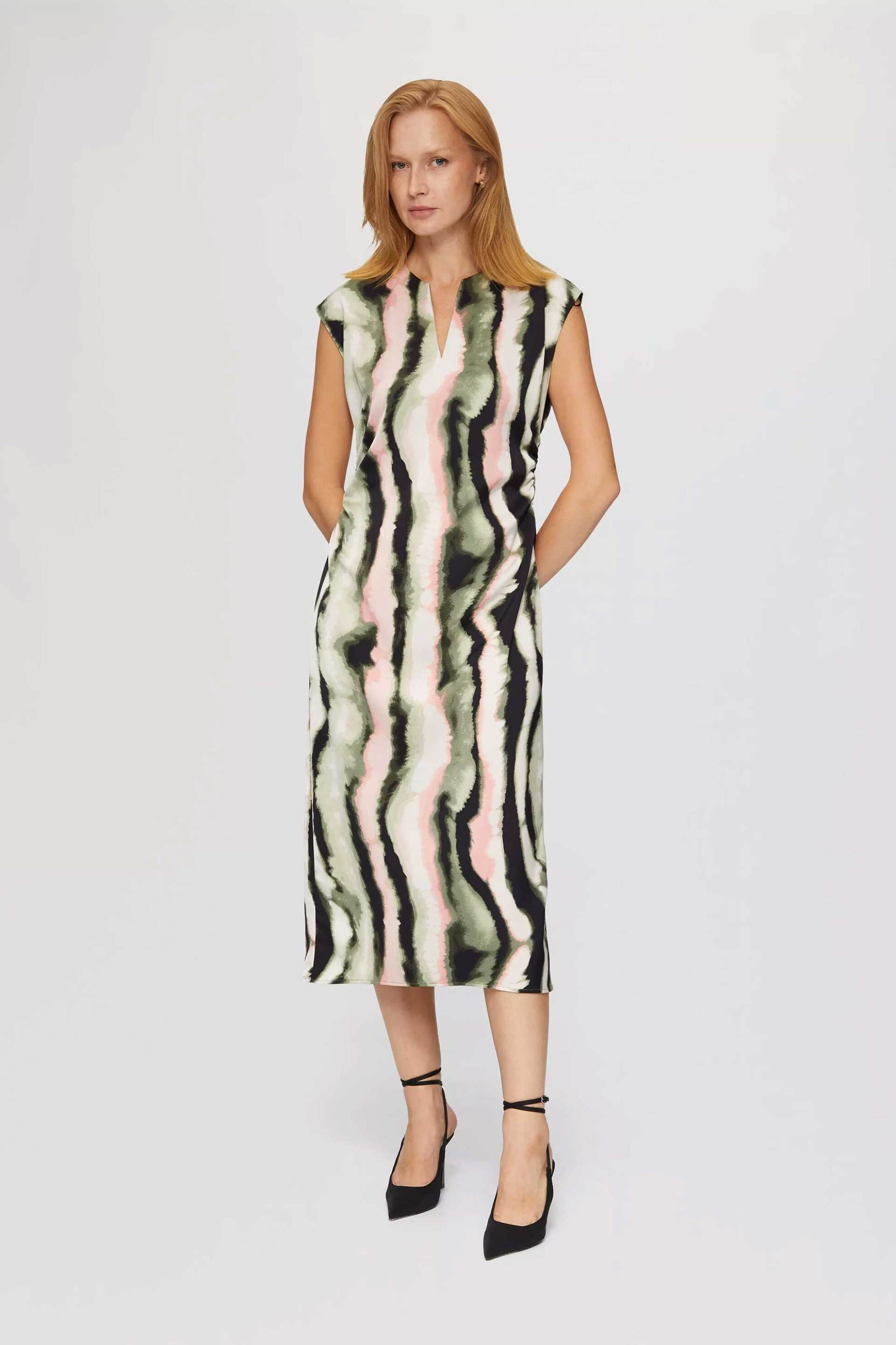 s.Oliver γυναικείο midi φόρεμα με all-over print - SO2150295 Εκρού