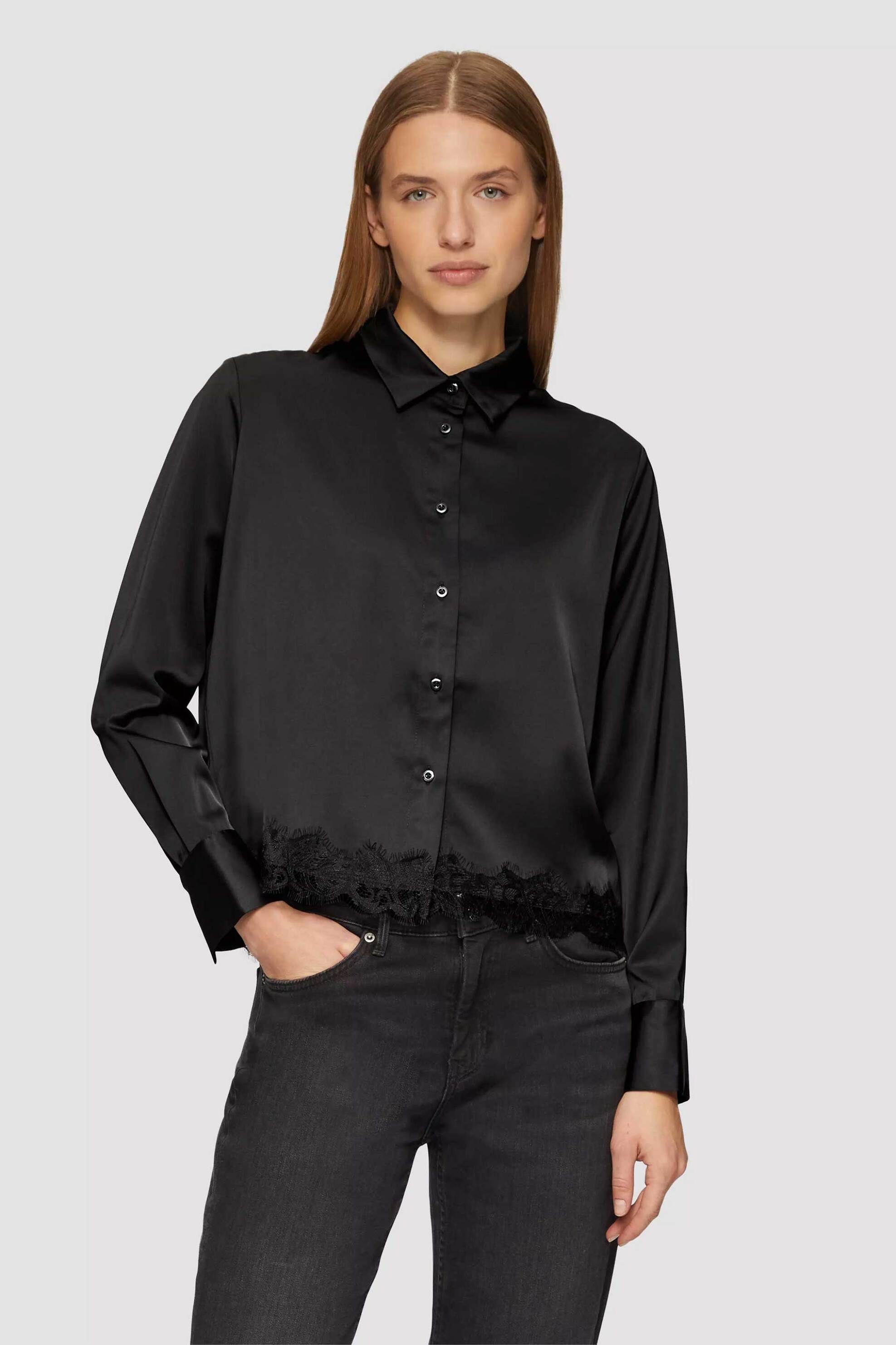 s.Oliver γυναικείο πουκάμισο σατέν με δαντέλα - SO2156328 Μαύρο