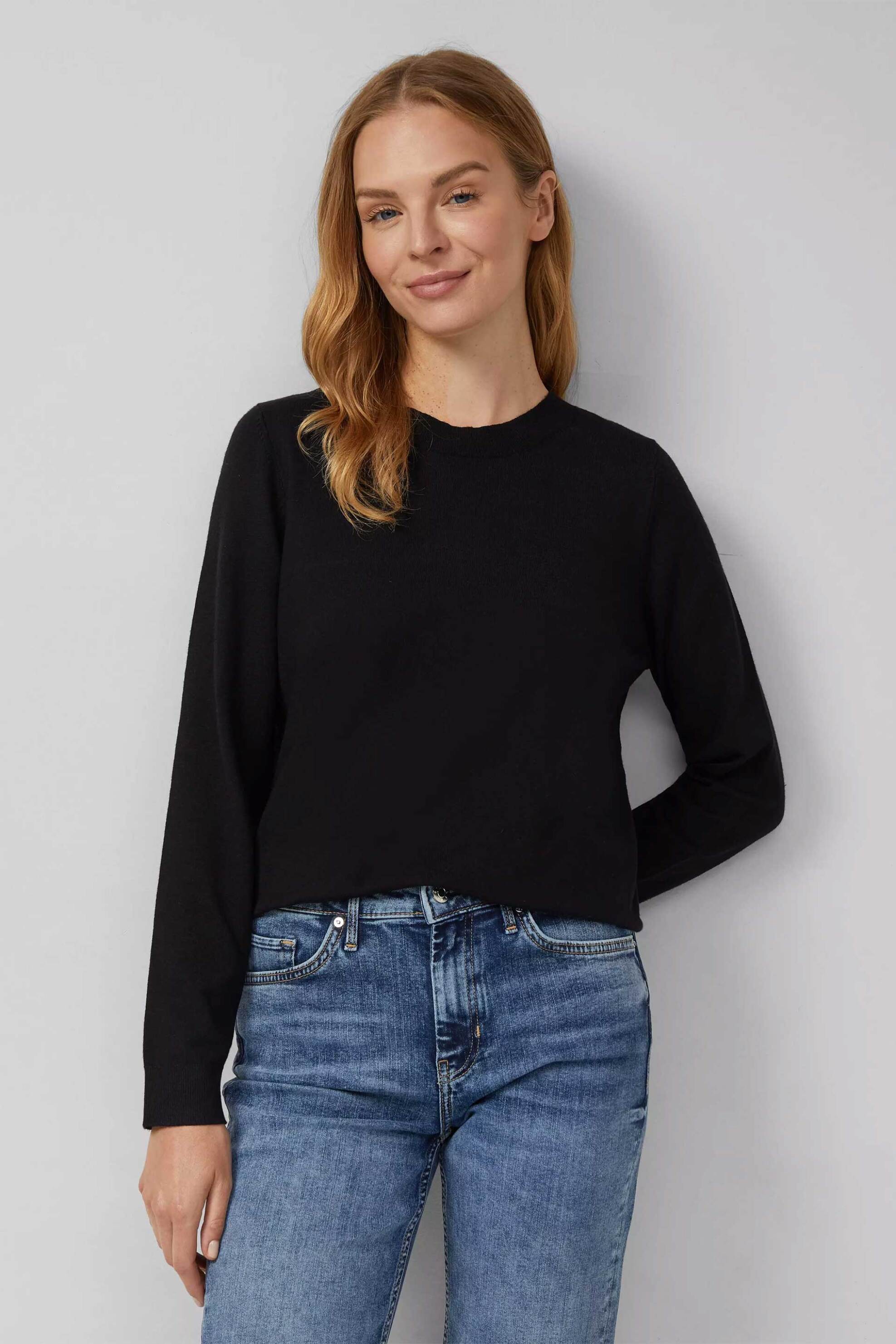 s.Oliver γυναικεία πλεκτή μπλούζα με στρογγυλή λαιμόκοψη - SO2159297 Μαύρο