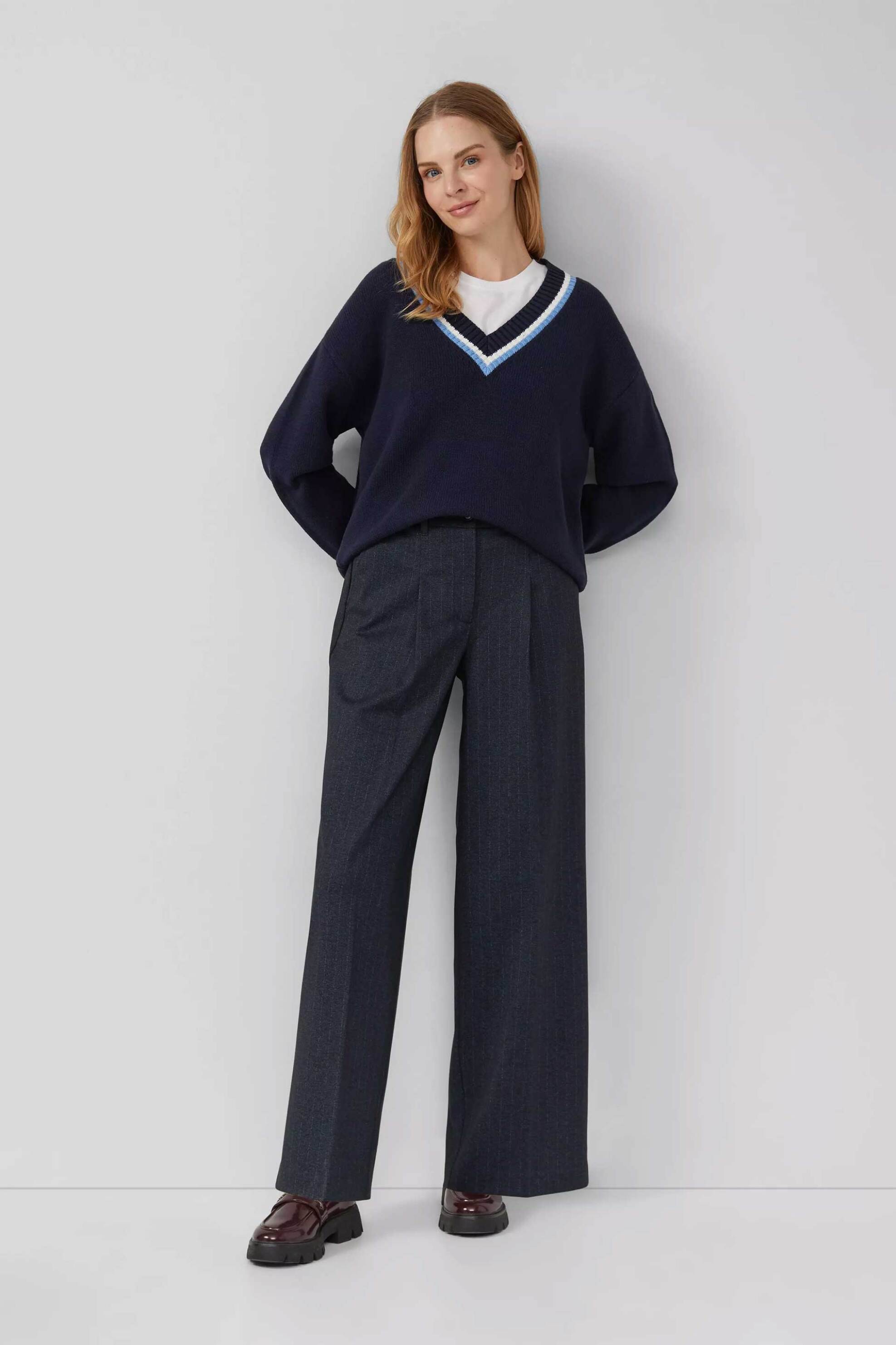 s.Oliver γυναικείο παντελόνι με ριγέ σχέδιο Wide Leg - SO2169121 Μπλε Σκούρο