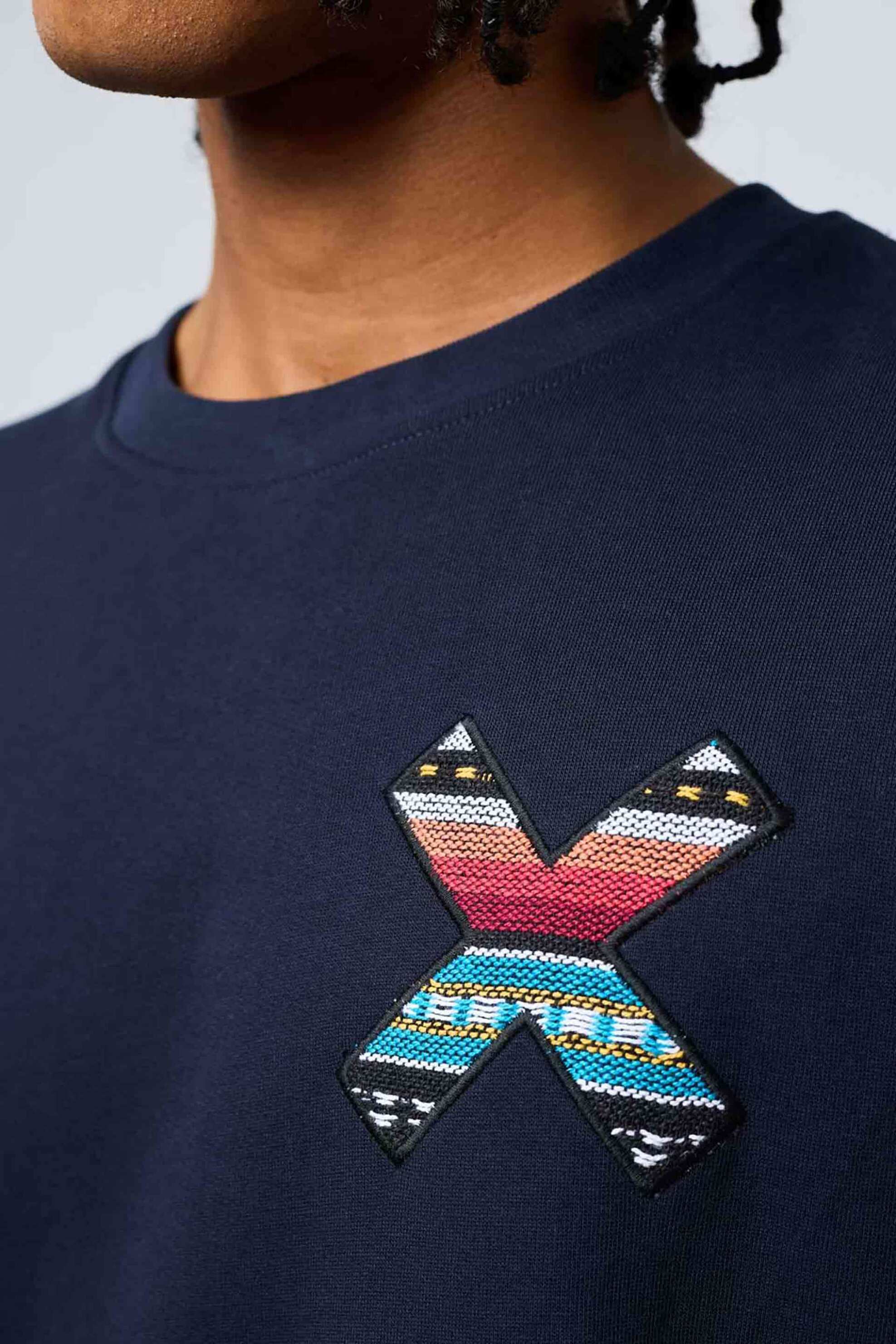 Blue Banana unisex μπλούζα φούτερ με κεντημένο print "X" - 11A00/FW25 Σκούρο Μπλε φωτογραφία