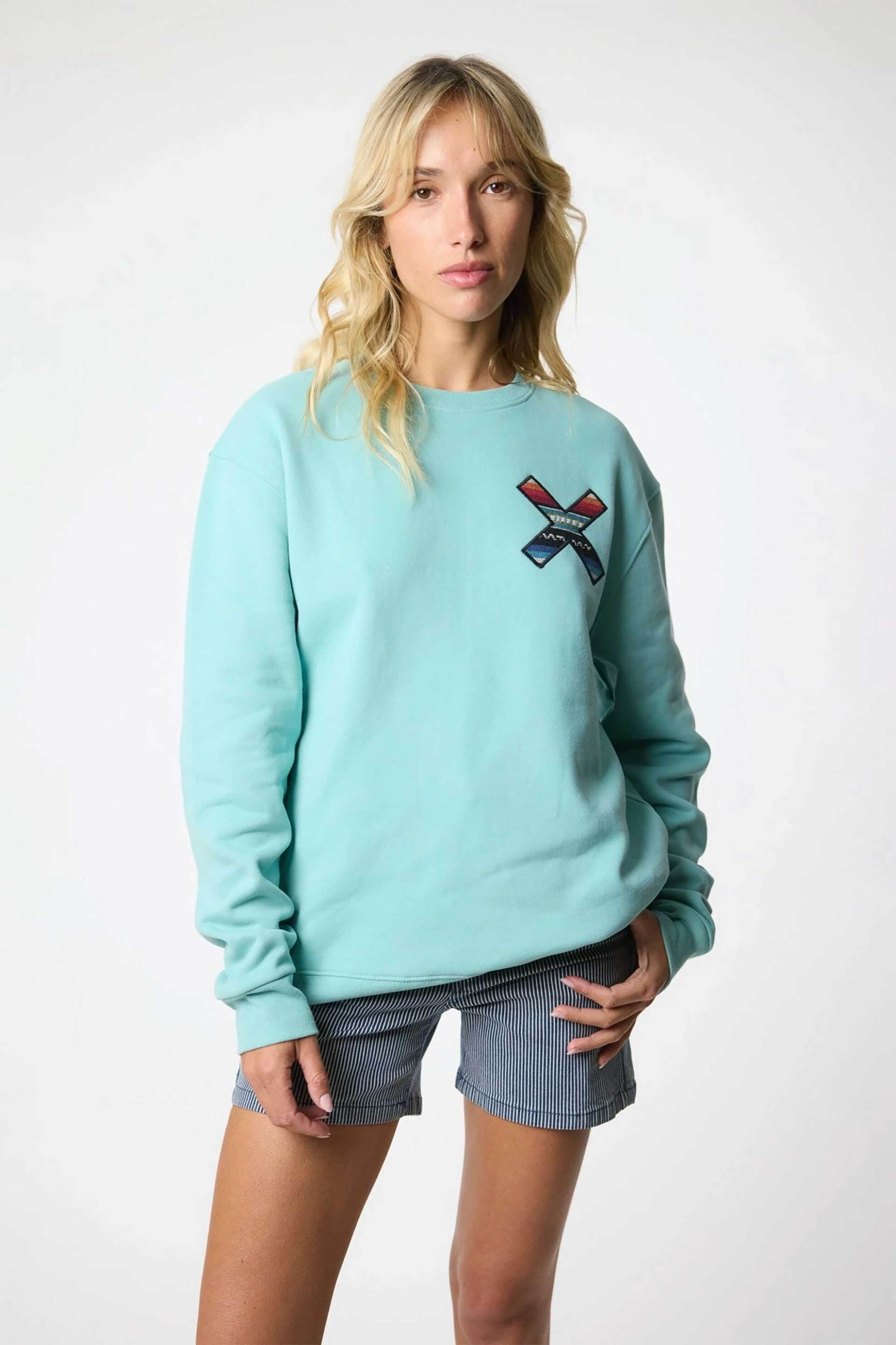 Blue Banana unisex μπλούζα φούτερ με κεντημένο print "X" - 11AQ00/FW25 Γαλάζιο φωτογραφία