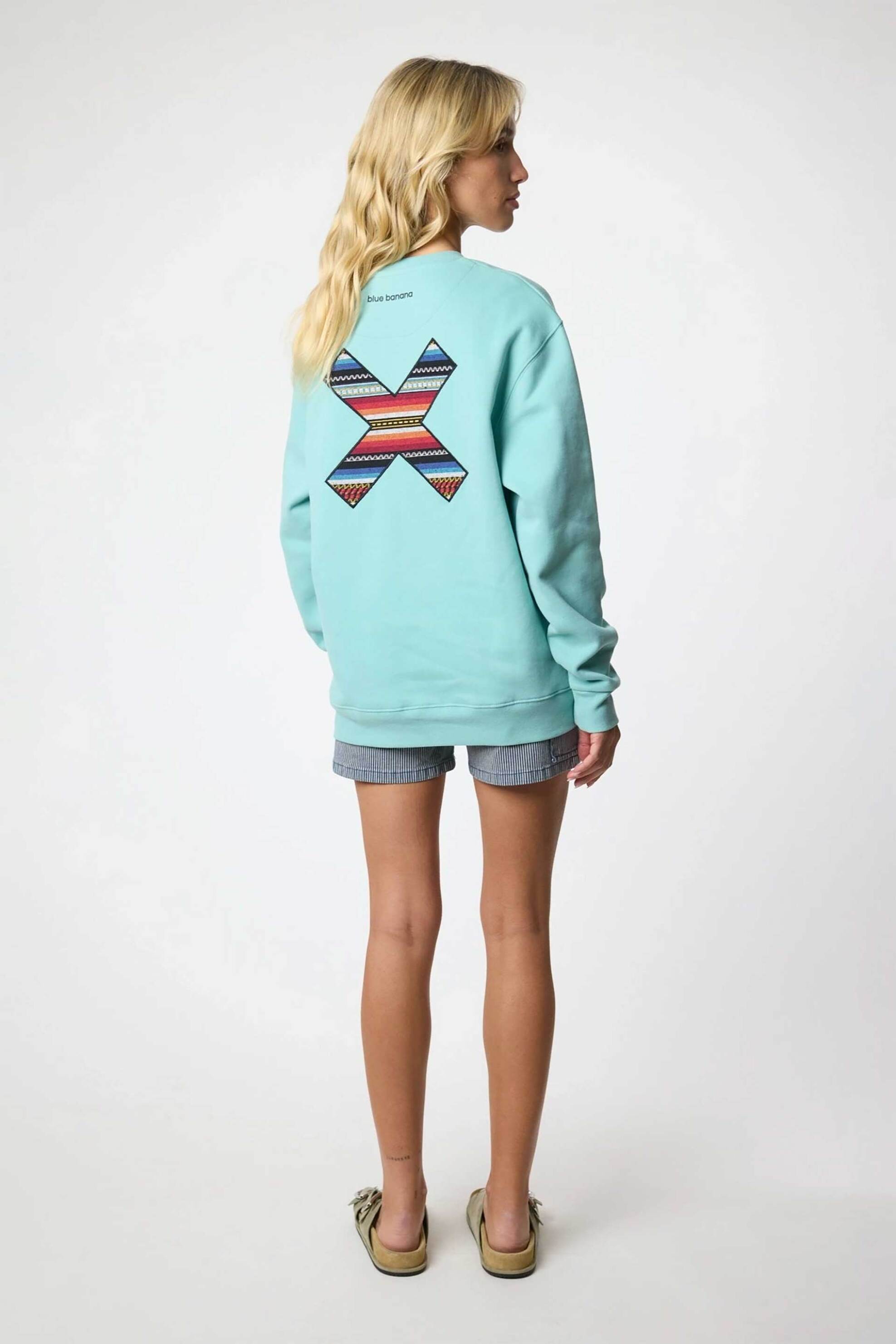 Blue Banana unisex μπλούζα φούτερ με κεντημένο print "X" - 11AQ00/FW25 Γαλάζιο φωτογραφία