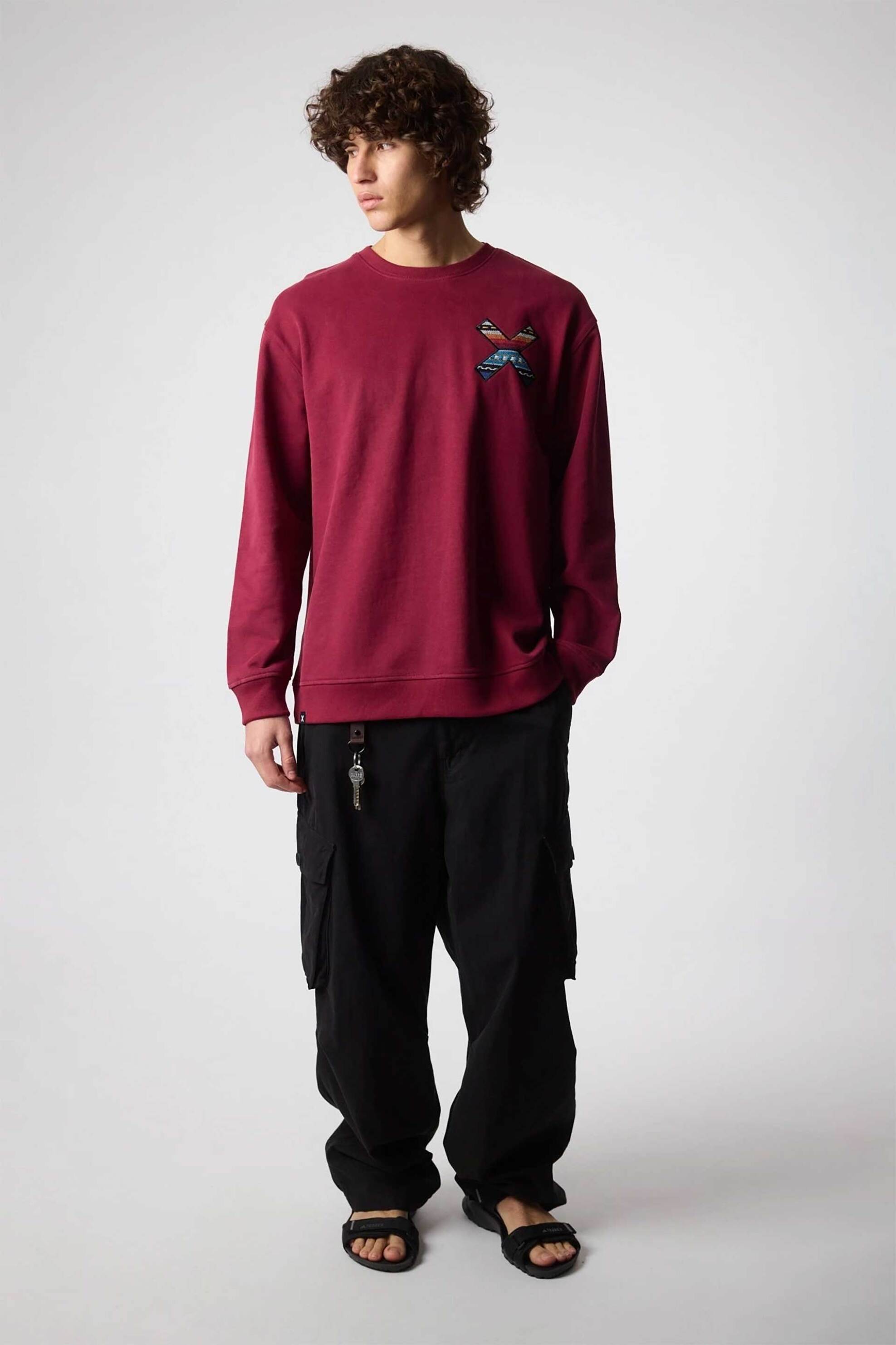 Blue Banana unisex μπλούζα φούτερ με κεντημένο print "X" - 11B00/FW25 Μπορντό φωτογραφία