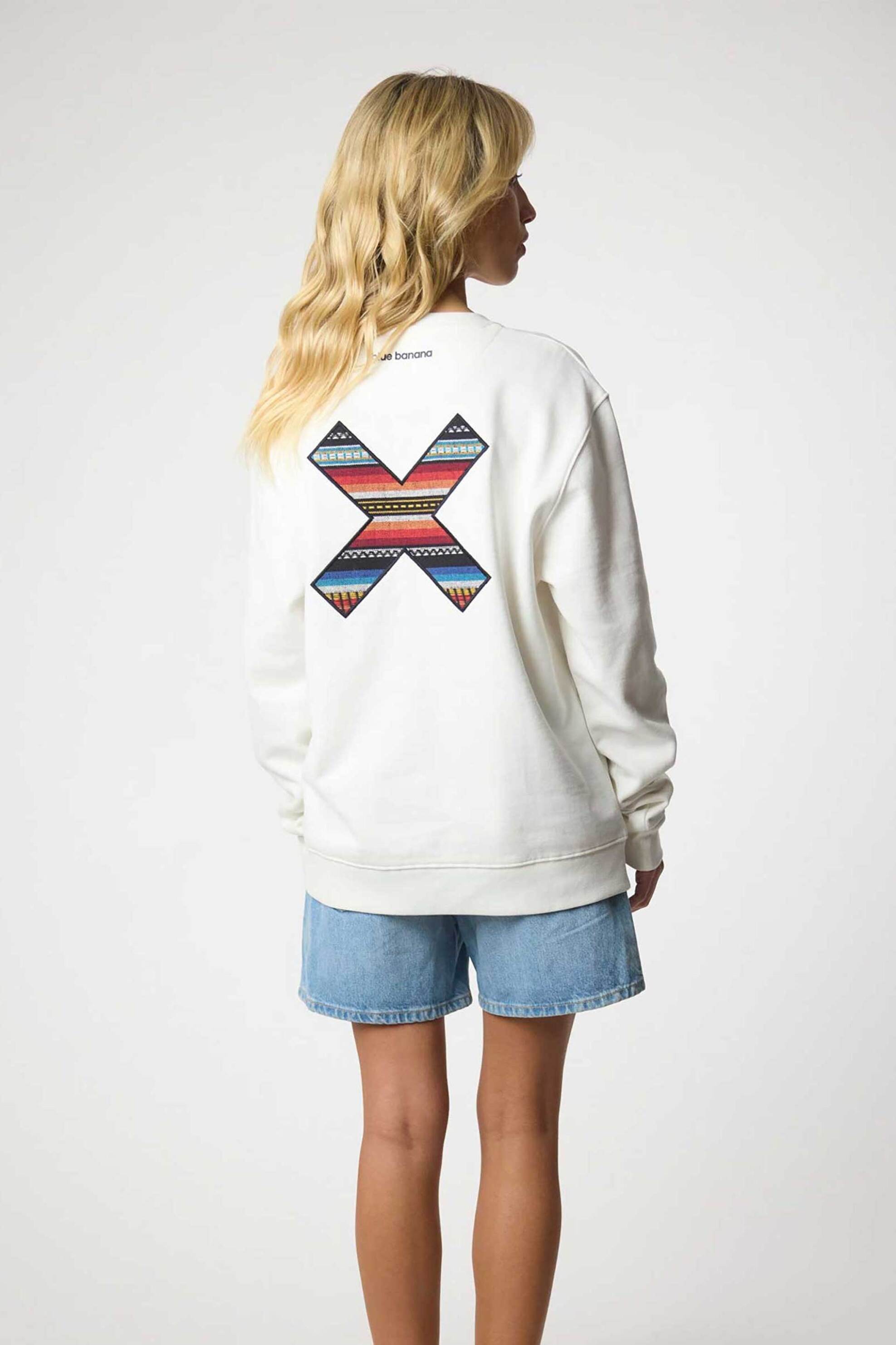 Blue Banana unisex μπλούζα φούτερ με κεντημένο print "X" - 11C00/FW25 Λευκό φωτογραφία