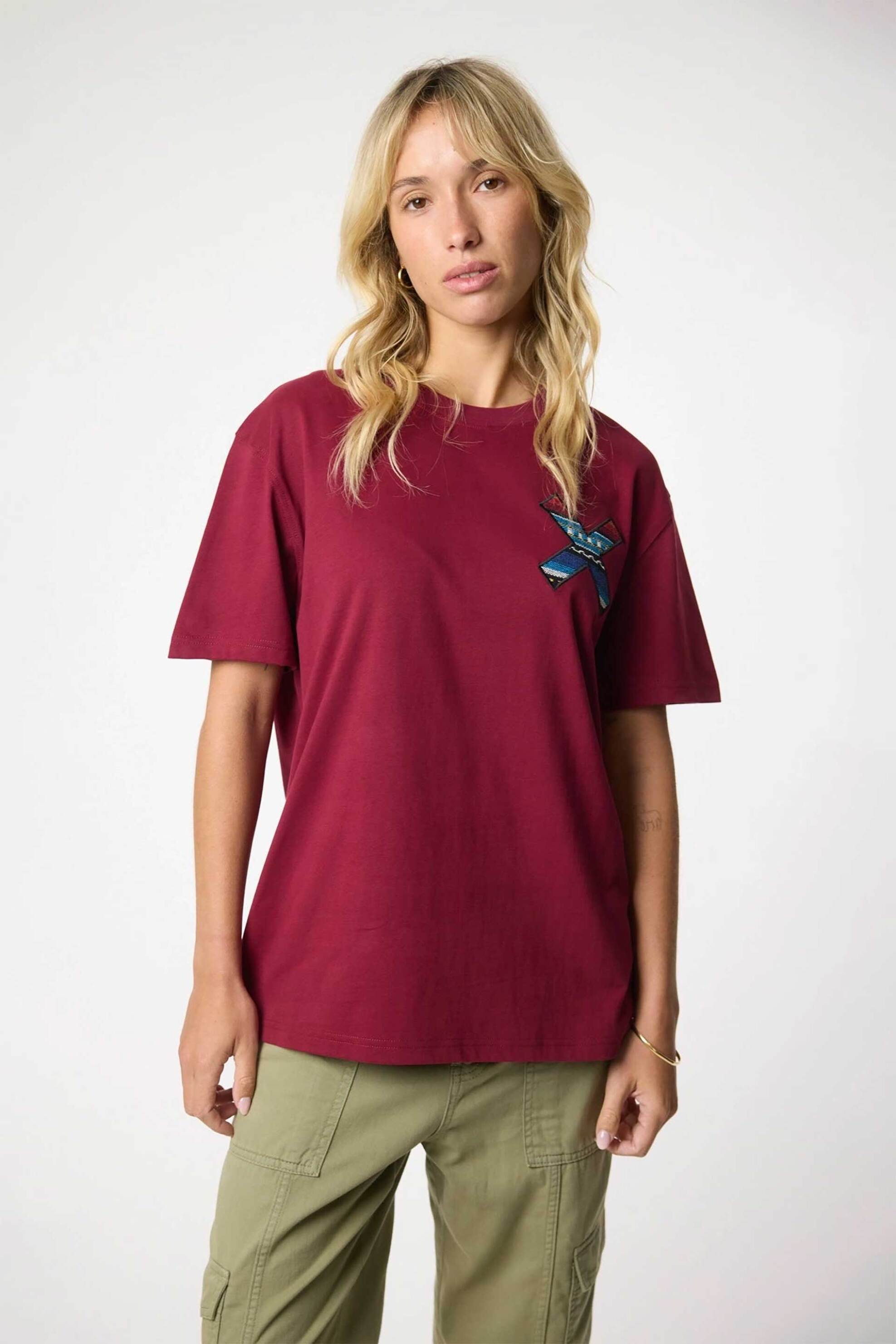 Blue Banana unisex T-shirt με κεντημένο Χ "Classic" - 33B00/FW25 Μπορντό φωτογραφία