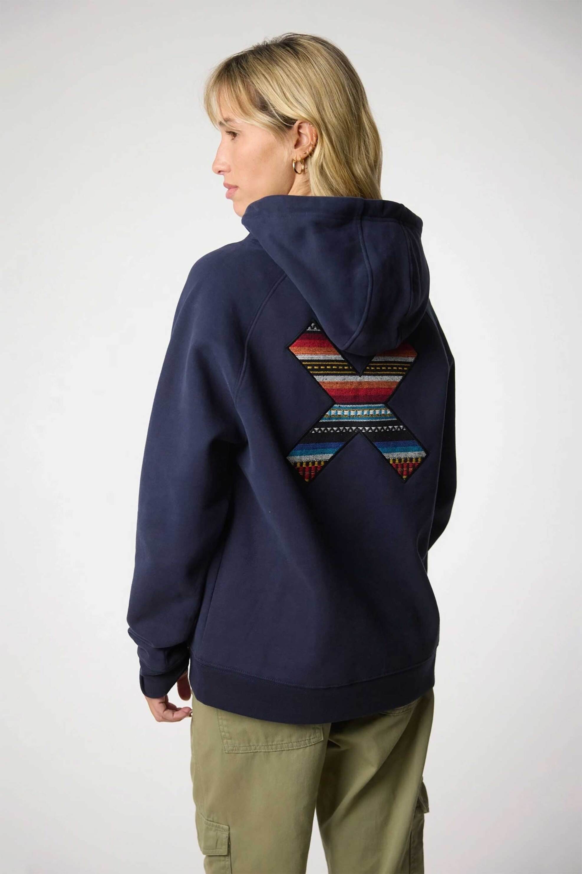 Blue Banana unisex μπλούζα φούτερ με κουκούλα και κεντημένο print "X" - 44A00/FW25 Σκούρο Μπλε φωτογραφία