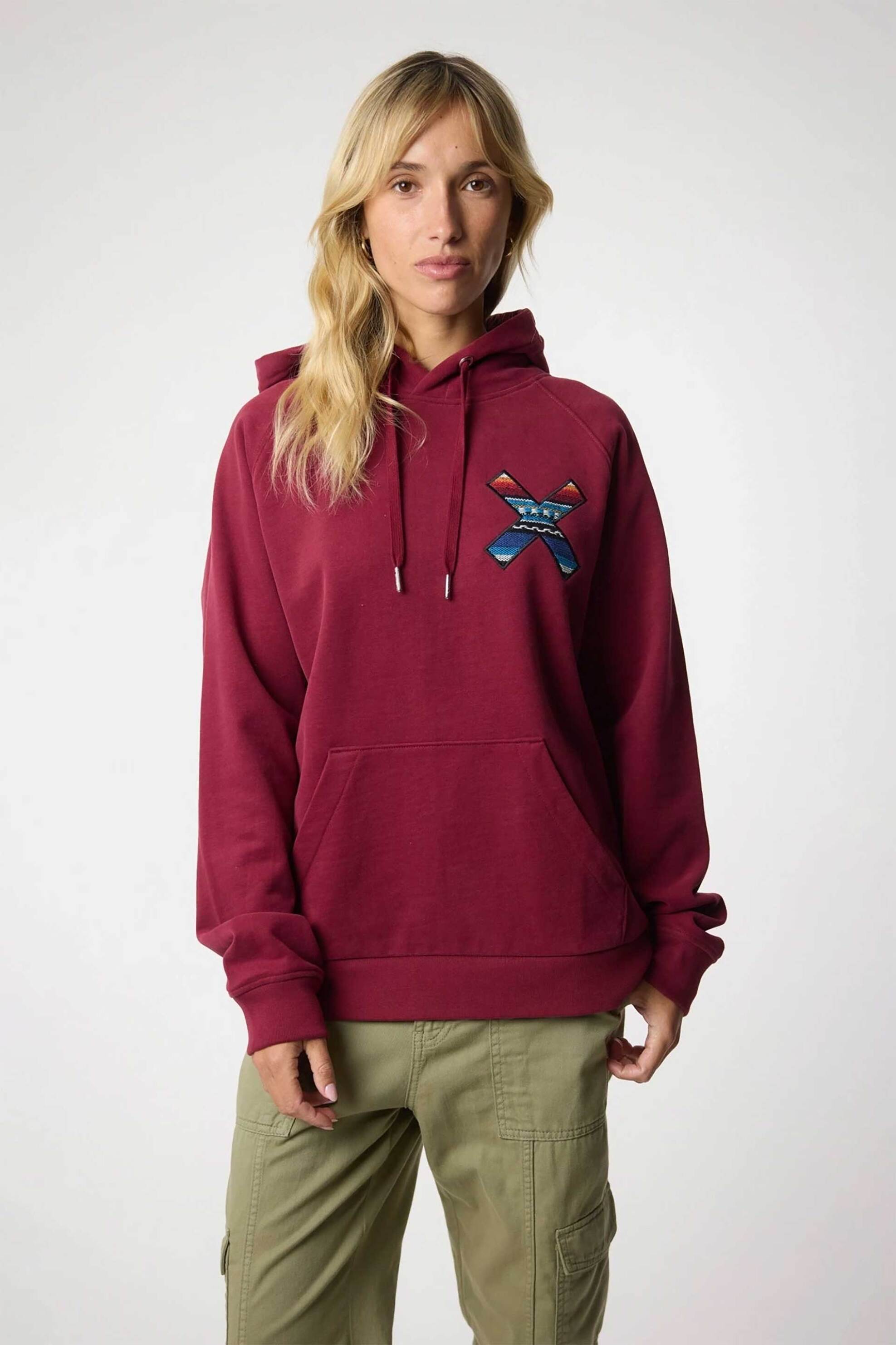 Blue Banana unisex μπλούζα φούτερ με κουκούλα και κεντημένο print "X" - 44B00/FW25 Μπορντό φωτογραφία