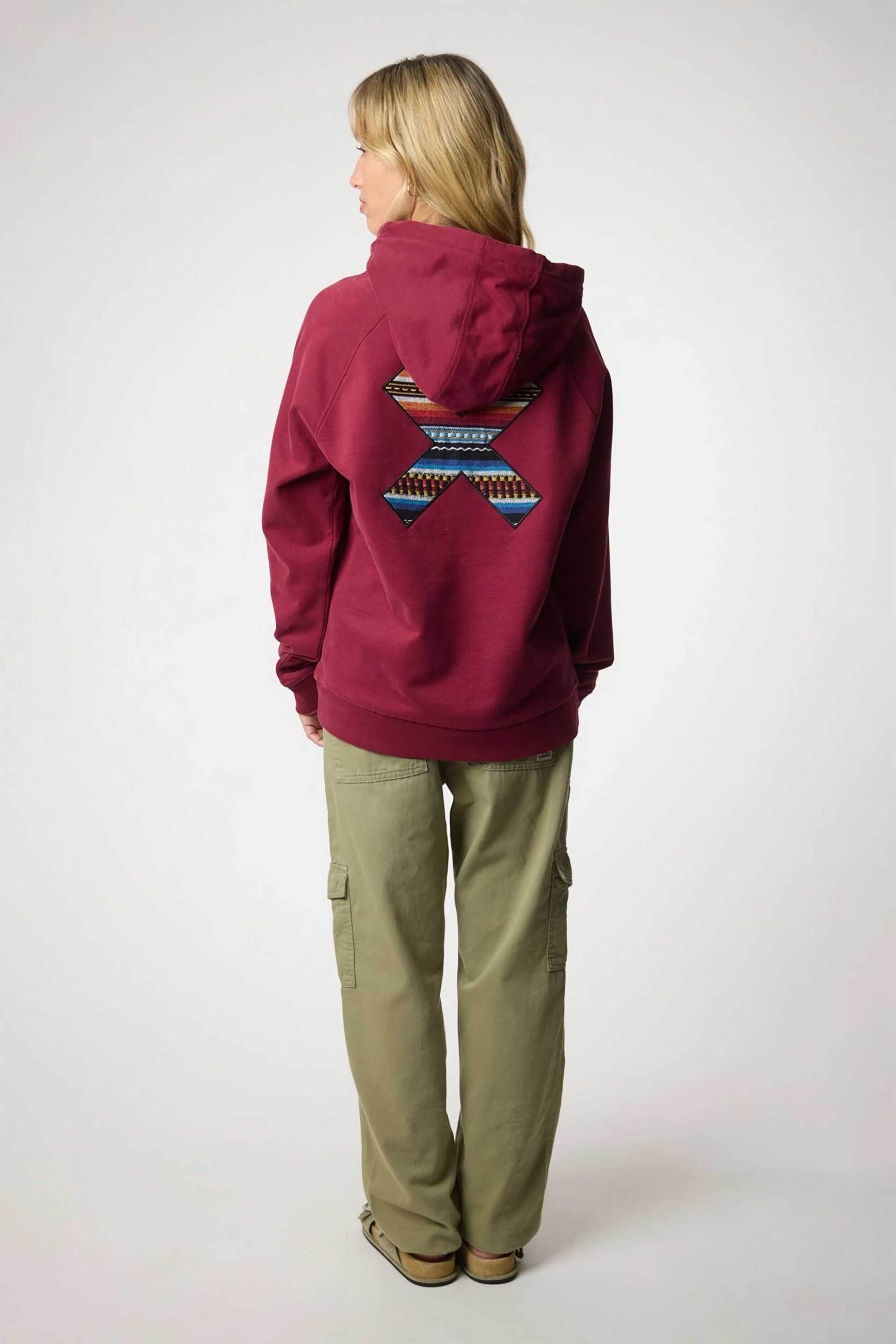 Blue Banana unisex μπλούζα φούτερ με κουκούλα και κεντημένο print "X" - 44B00/FW25 Μπορντό φωτογραφία