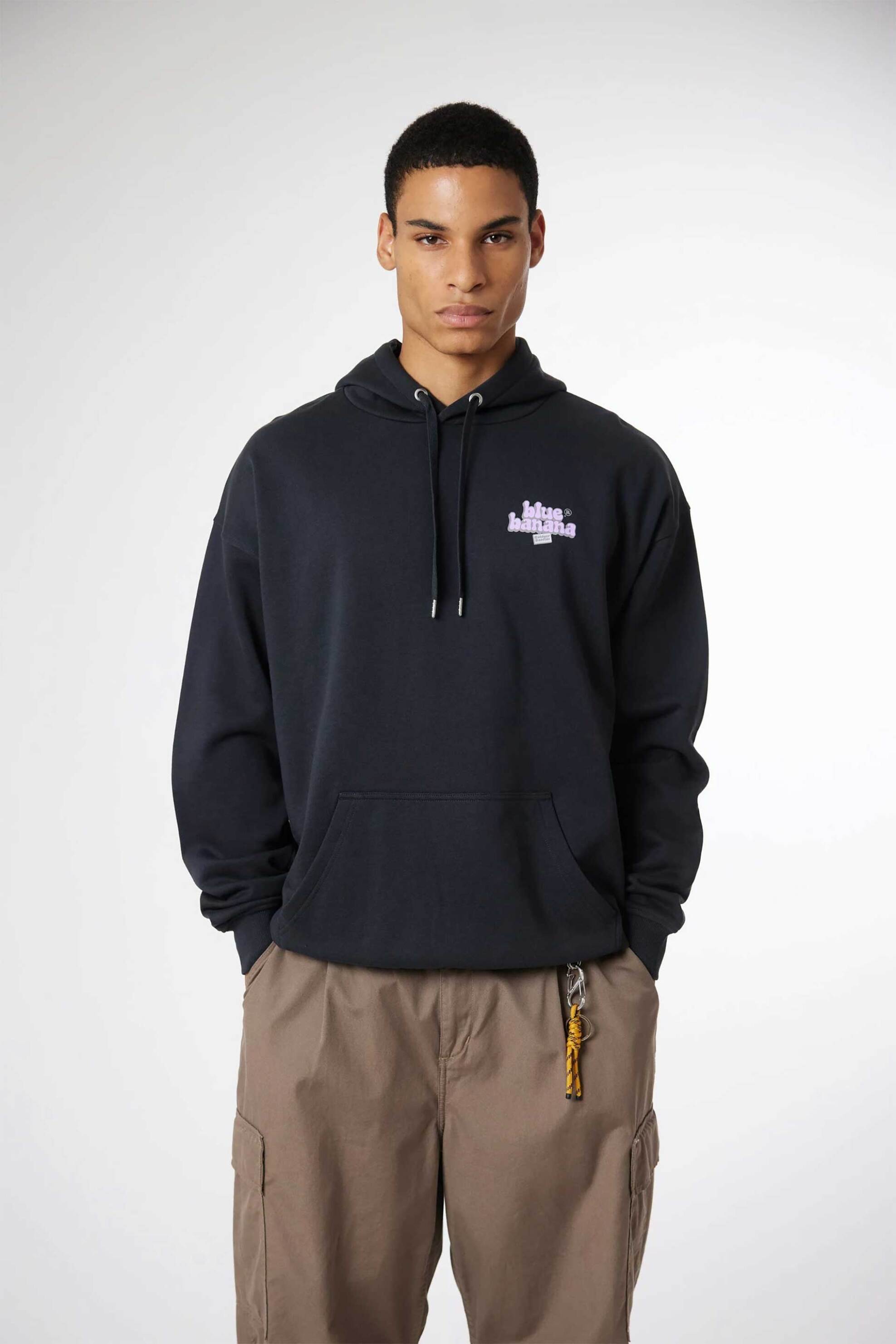 Blue Banana unisex μπλούζα φούτερ με κουκούλα και logo print "Hakuba" - AW25UG016HAUGY01/FW25 Ανθρακί φωτογραφία
