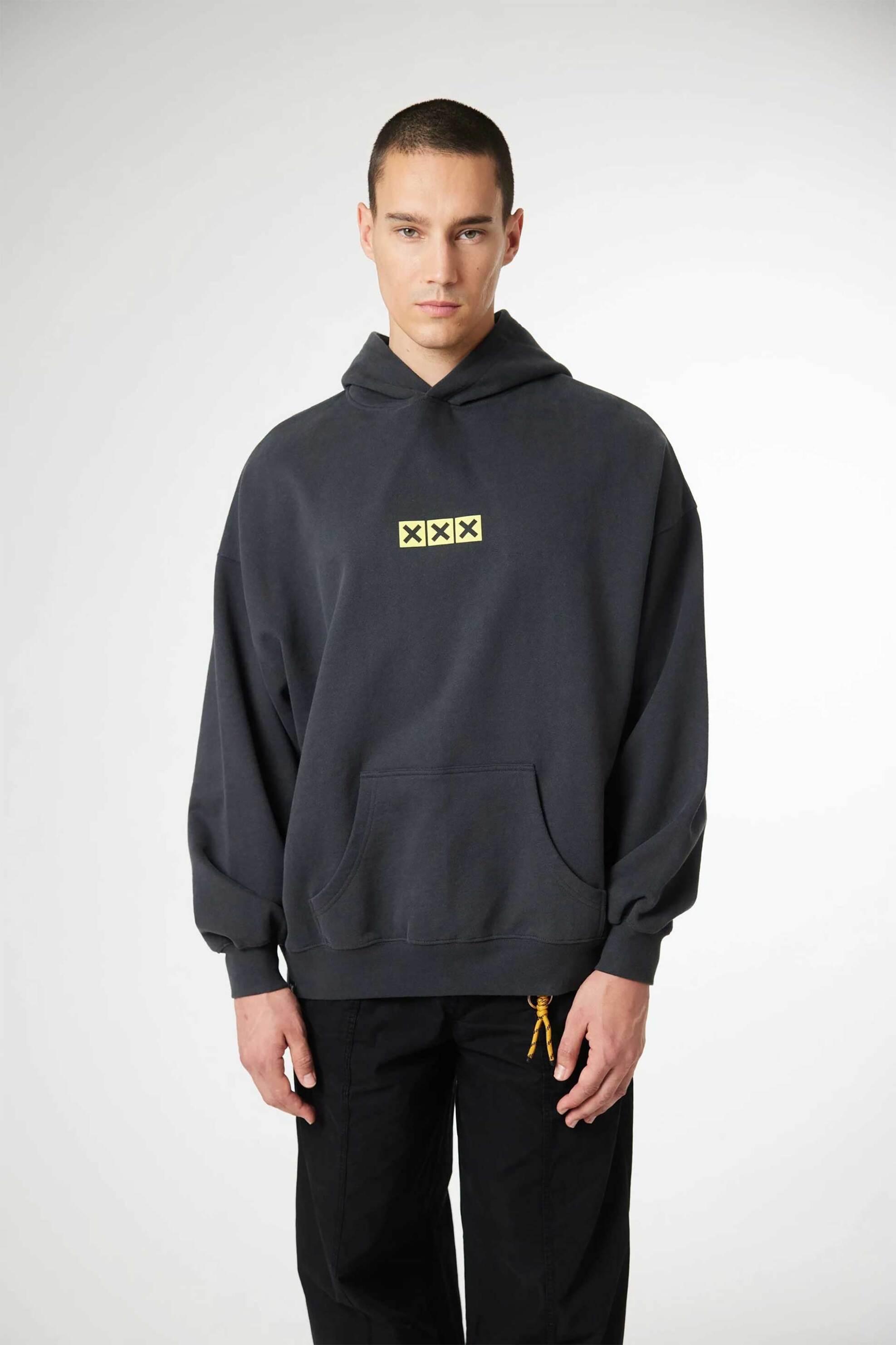 Blue Banana unisex μπλούζα φούτερ με κουκούλα και κεντημένo Χ "Native" - AW25UG016NAIGY01/FW25 Ανθρακί φωτογραφία