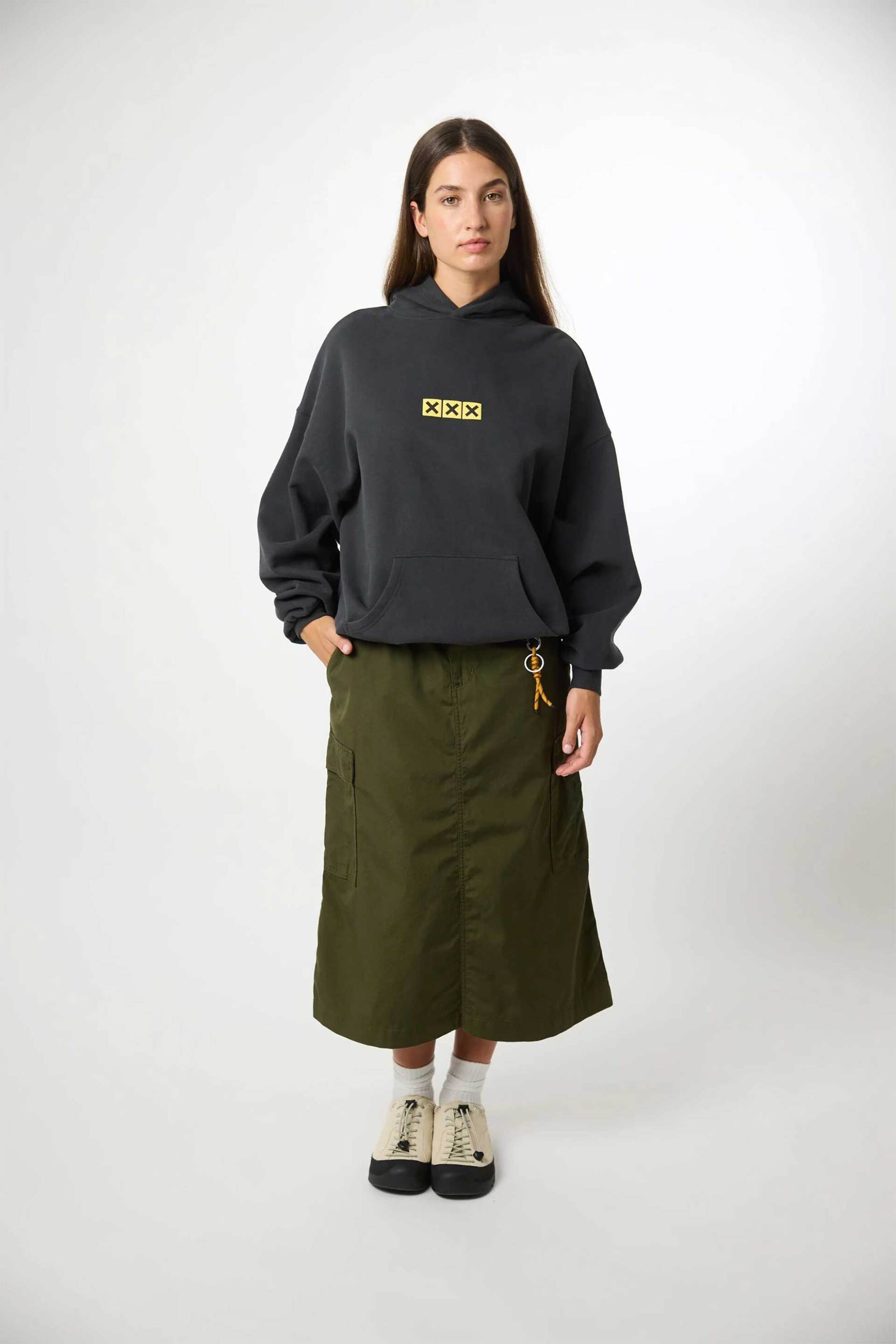 Blue Banana unisex μπλούζα φούτερ με κουκούλα και κεντημένo Χ "Native" - AW25UG016NAIGY01/FW25 Ανθρακί φωτογραφία