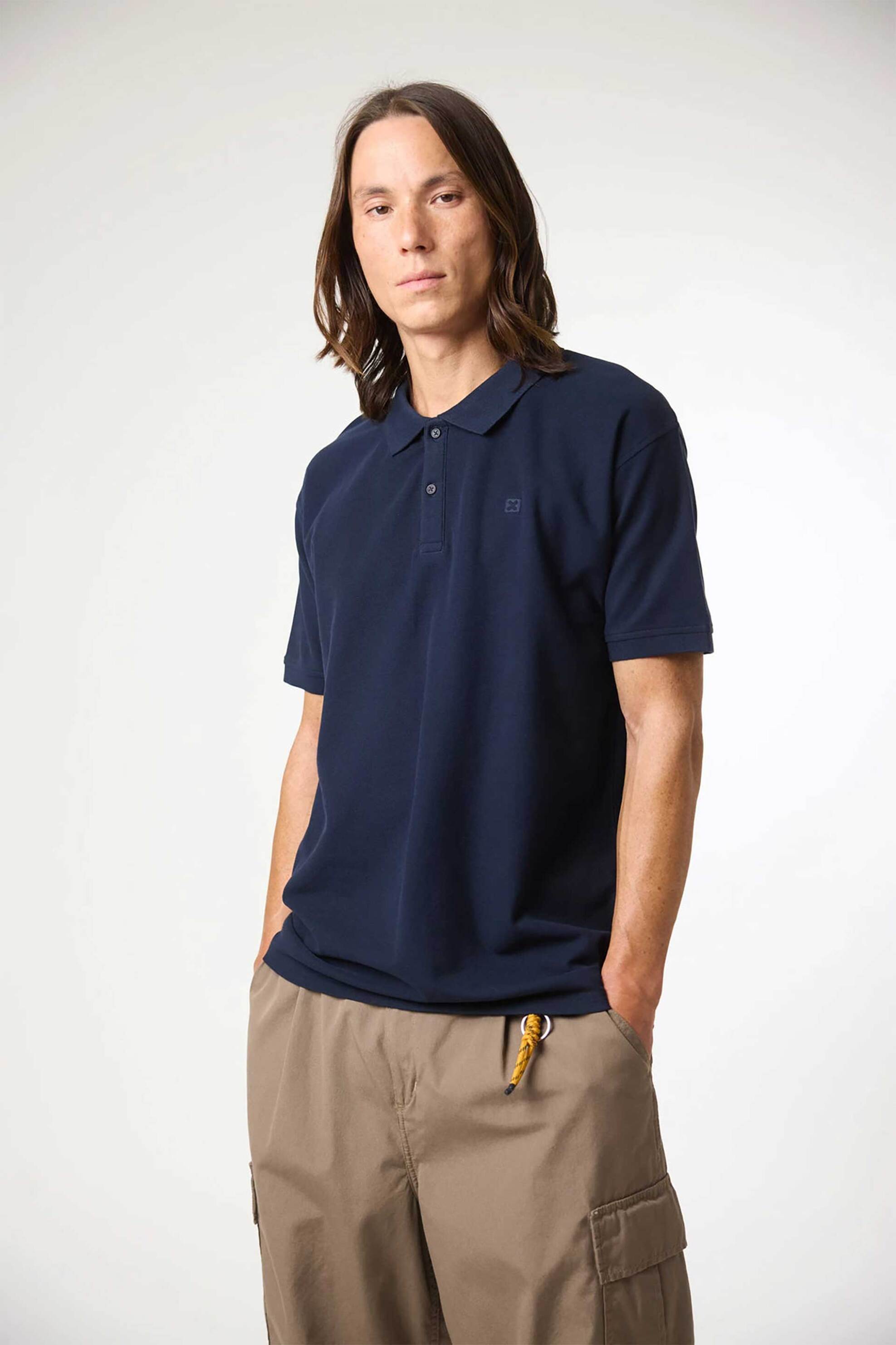 Blue Banana unisex μπλούζα πόλο ribbed "Nature" - AW25UG019NATBL11/FW25 Σκούρο Μπλε φωτογραφία