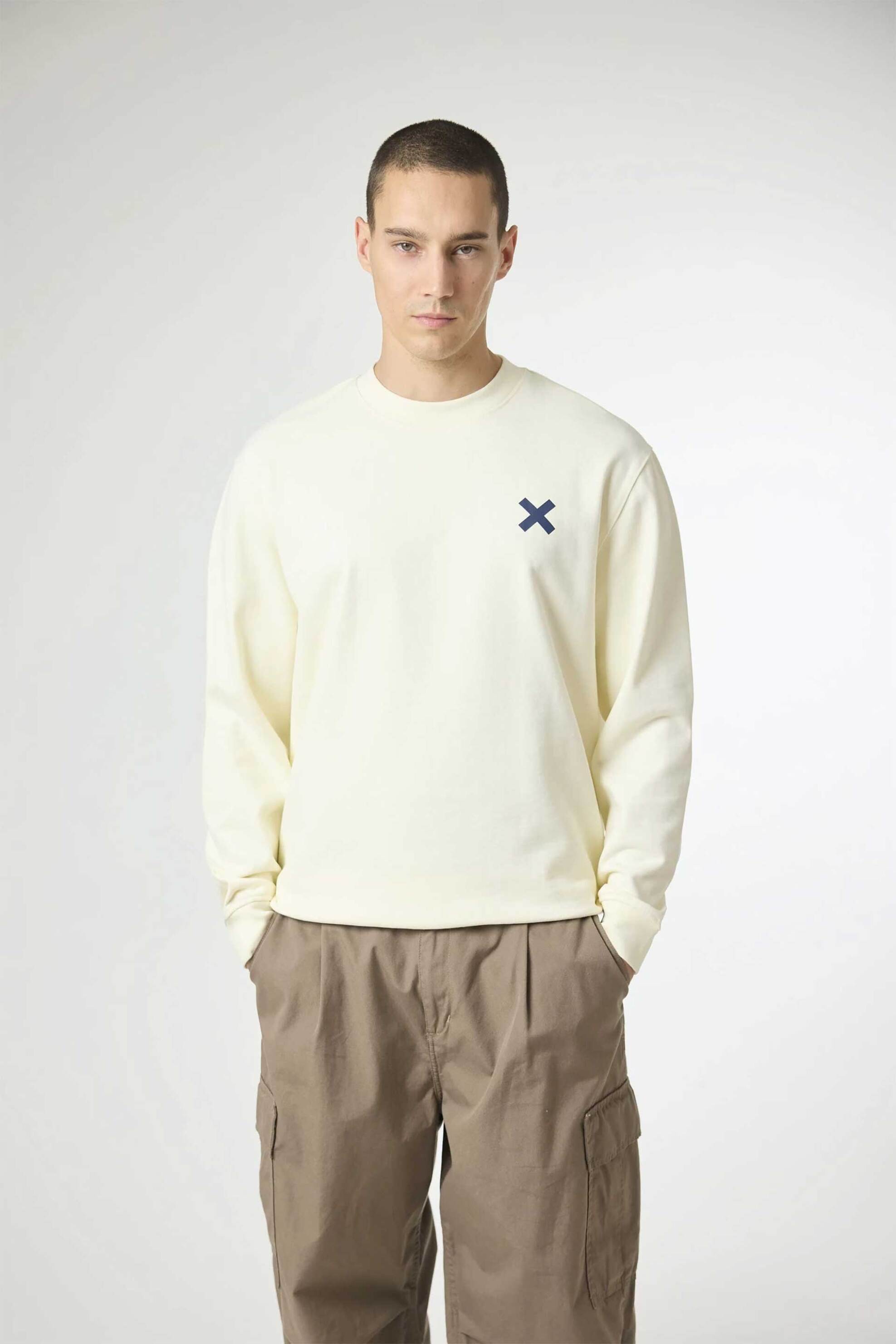 Blue Banana unisex μπλούζα φούτερ με κεντημένο Χ "Amsterdam" - AW25UG021AMSWH02/FW25 Κρέμ φωτογραφία