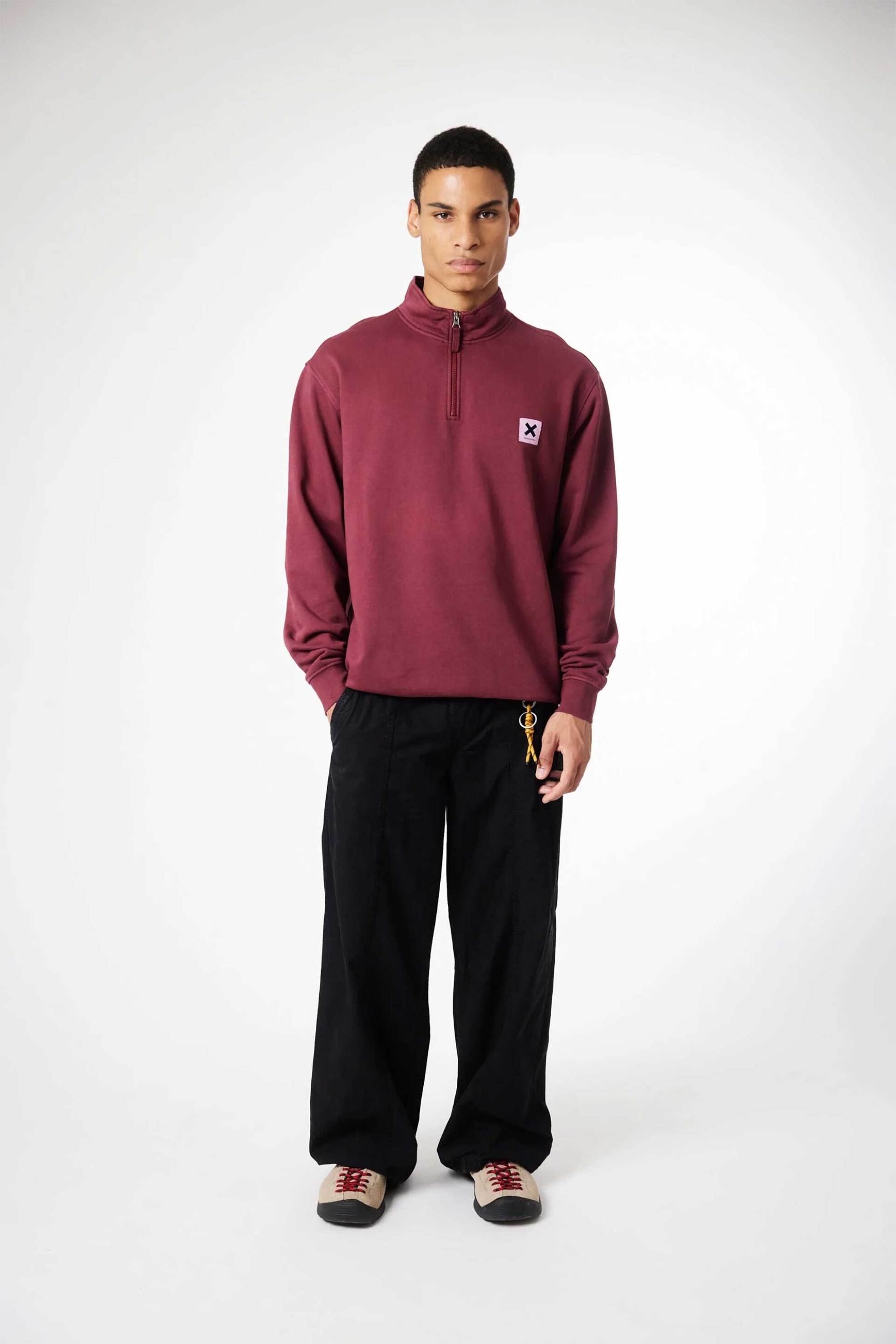 Blue Banana unisex μπλούζα φούτερ με κεντημένo Χ "Icon" - AW25UG022ICORD01/FW25 Μπορντό φωτογραφία