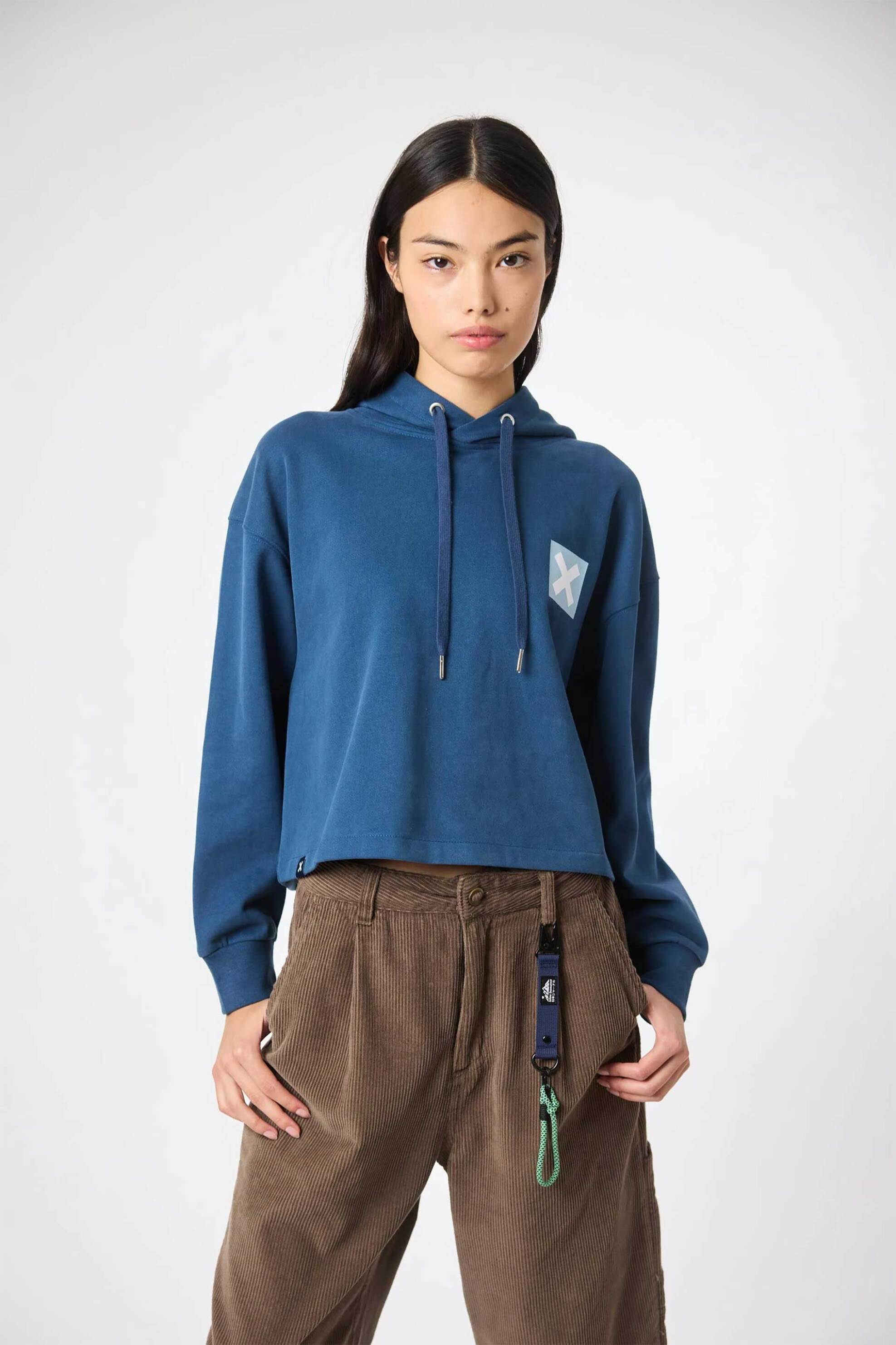 Blue Banana γυναικεία μπλούζα φούτερ cropped με κουκούλα "Nature" - AW25WG016NATBL07/FW25 Μπλε φωτογραφία