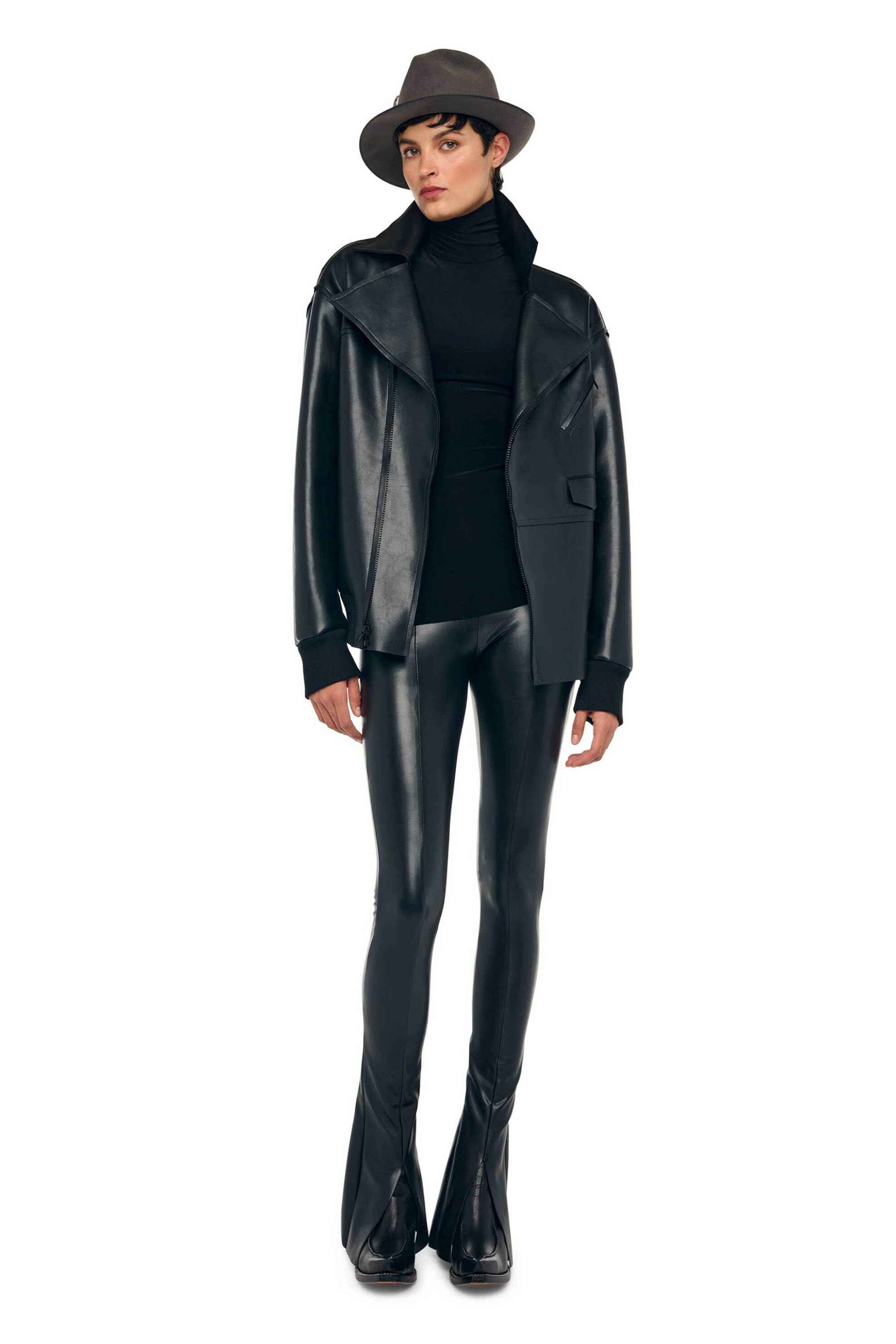 Norma Kamali γυναικείο παντελόνι κολάν faux δέρμα Slim Fit - ST2237LV016001 Μαύρο φωτογραφία