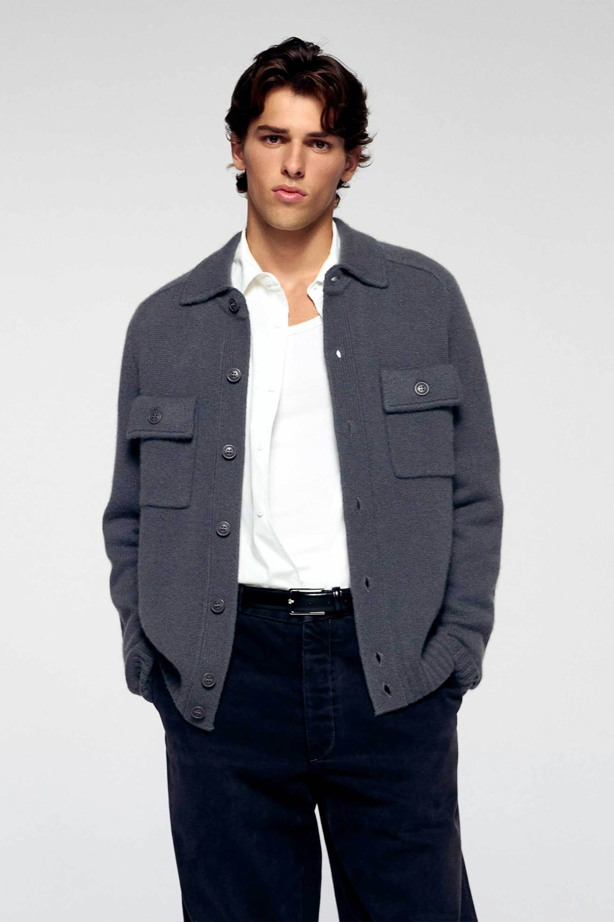 FROM FUTURE From Future ανδρική ζακέτα από κασμίρι Regular Fit - 2501MPC03354W Γκρι