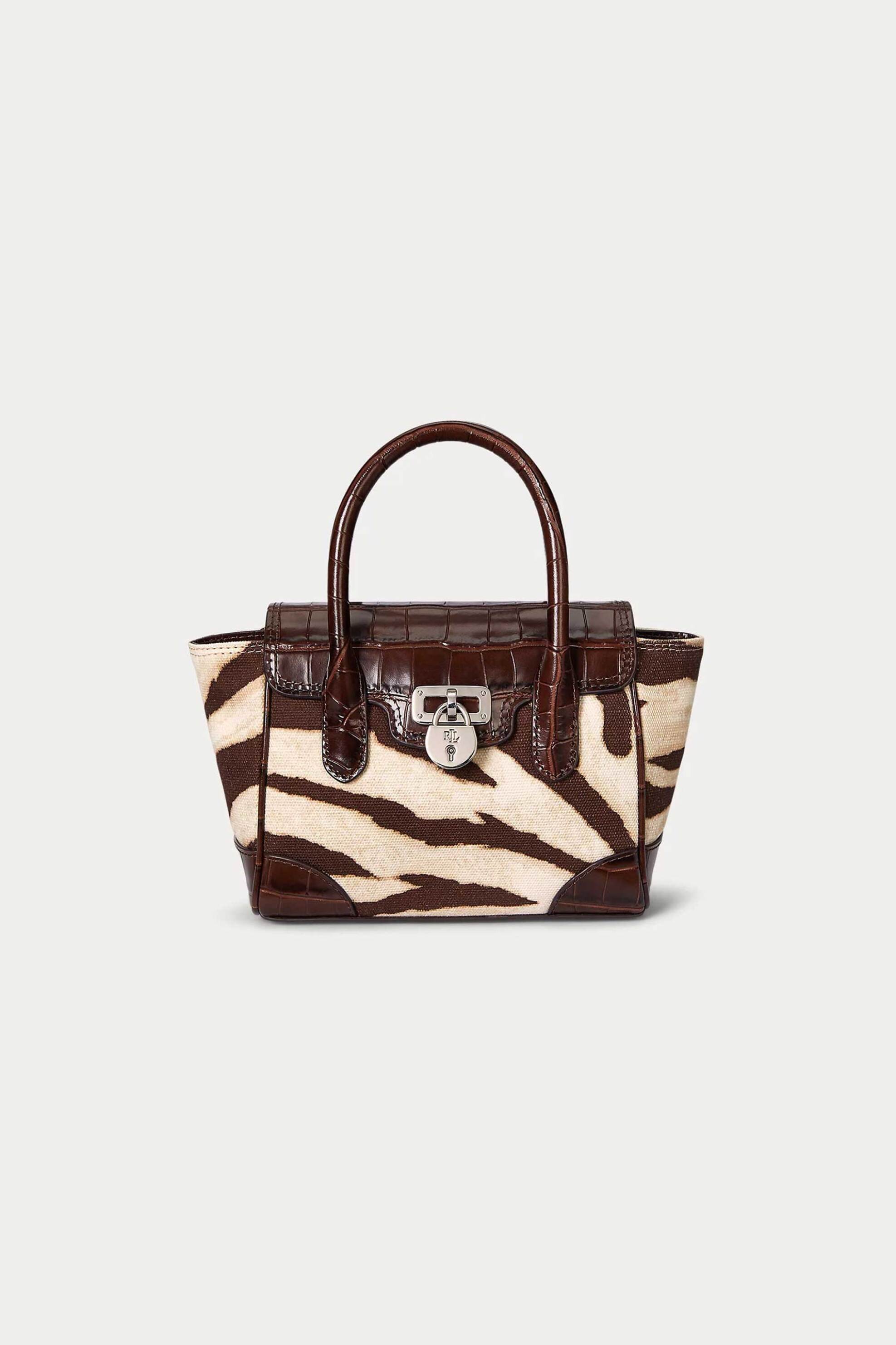 Lauren Ralph Lauren γυναικεία τσάντα χειρός "Tanner Zebra-Print Canvas Small" - 25264972-ONE Καφέ
